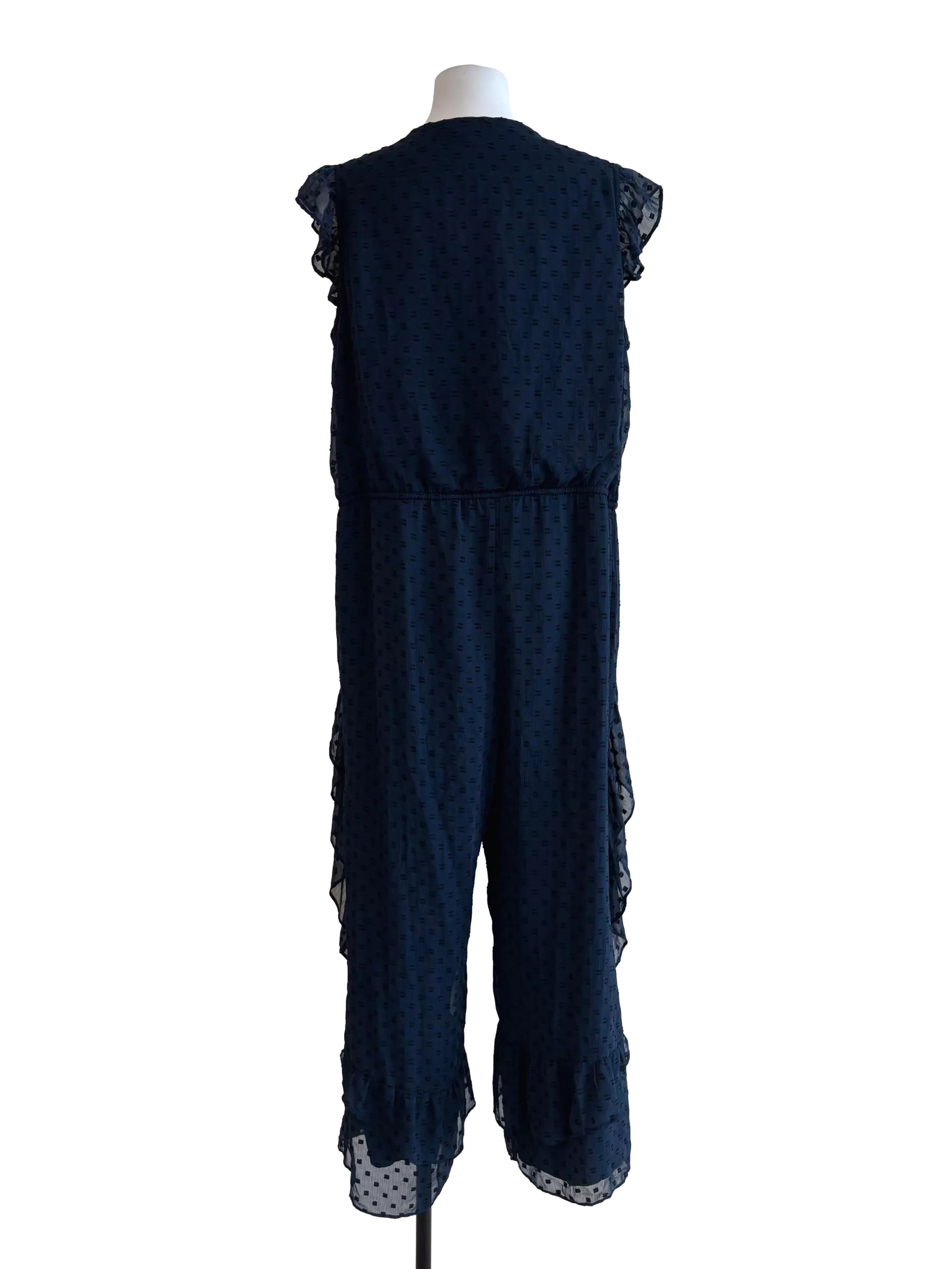 Navy Blue Textured Ruffle Jumpsuit - Image 2