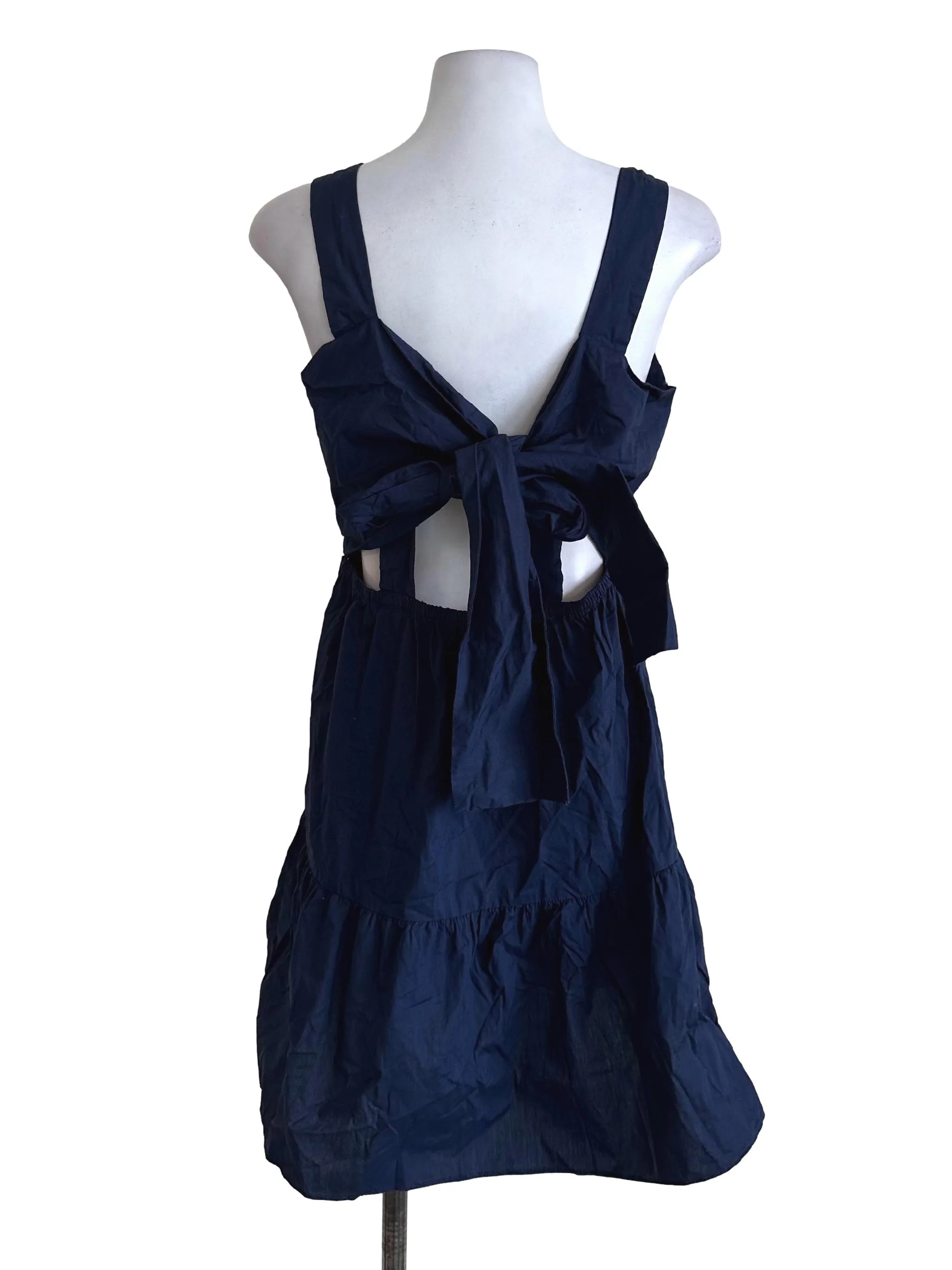 Navy Blue Tiered Back Tied Dress - Image 2