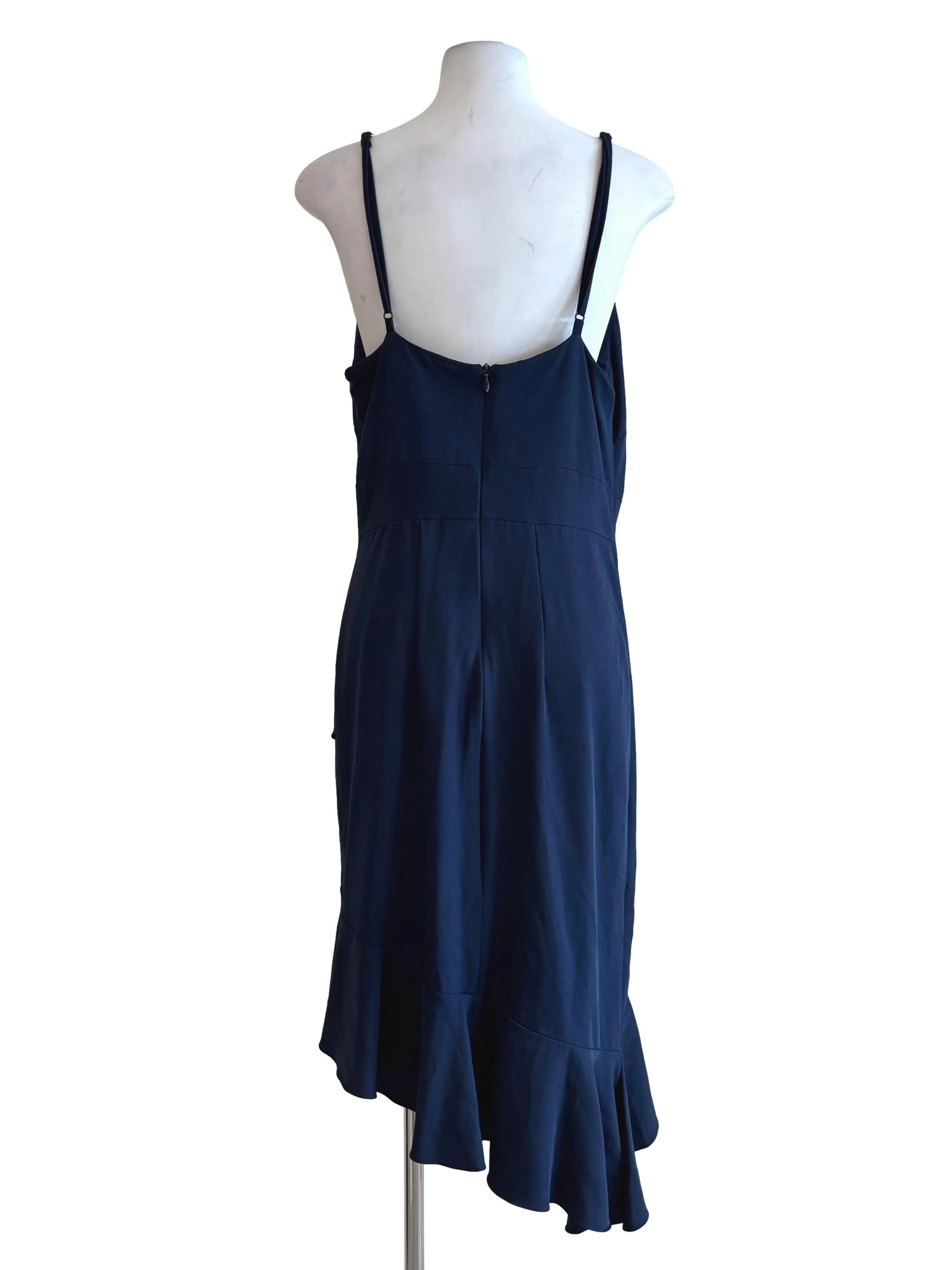 Navy Blue V-Neck Asymmetrical Pencil Dress - Image 2