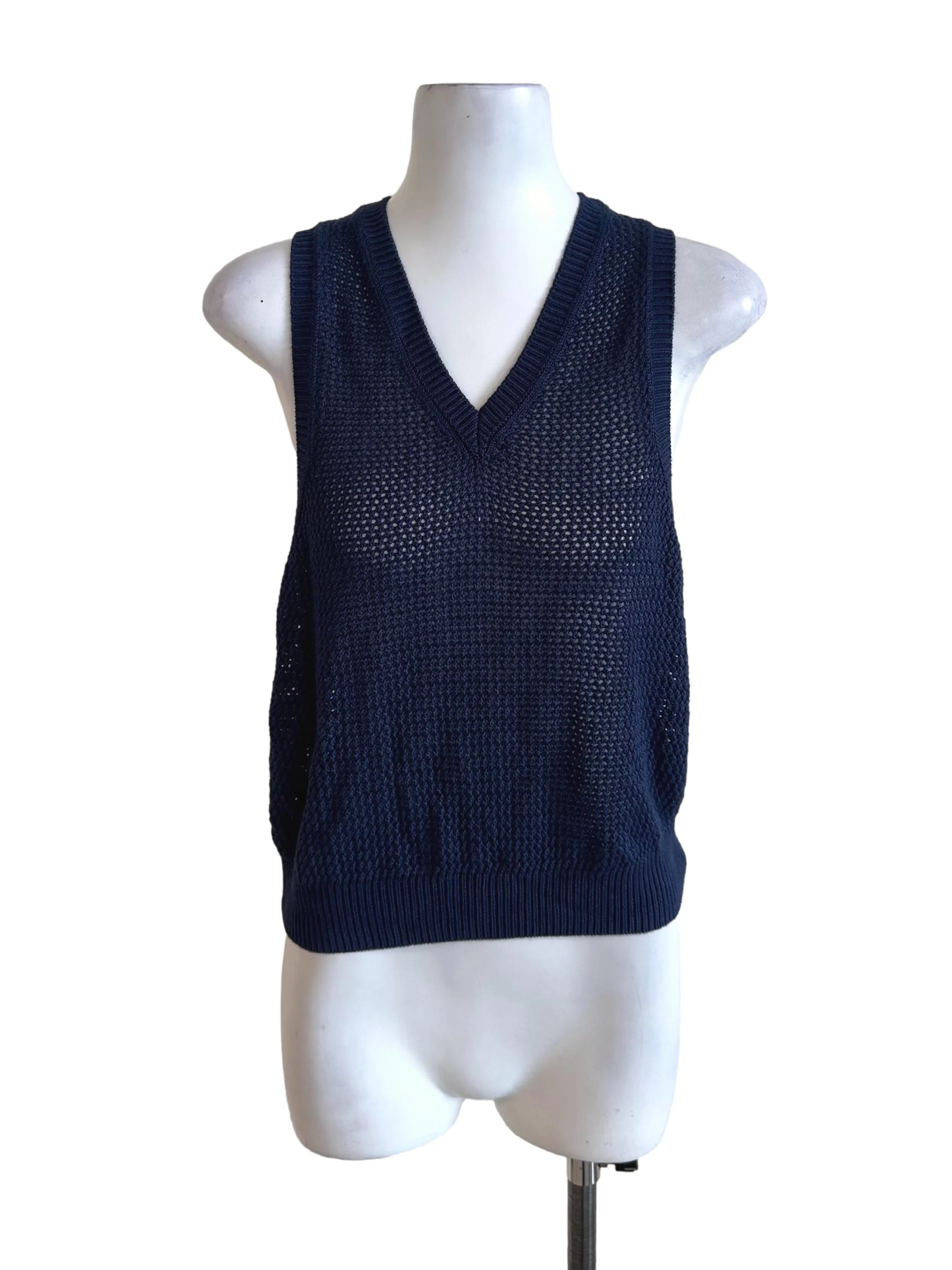 Navy Blue V Neck Knit Top