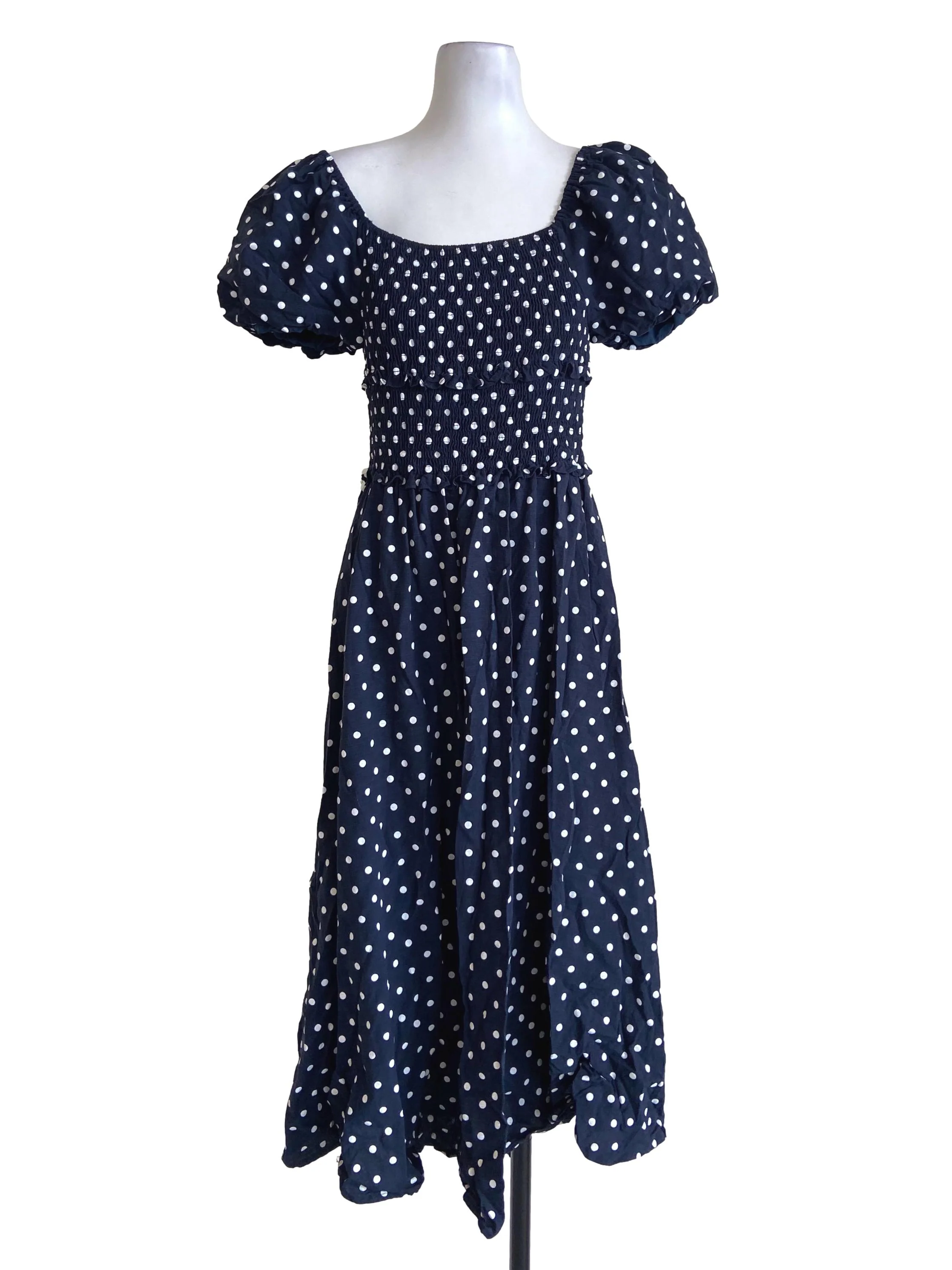 Navy Blue & White Dot A-Line Dress