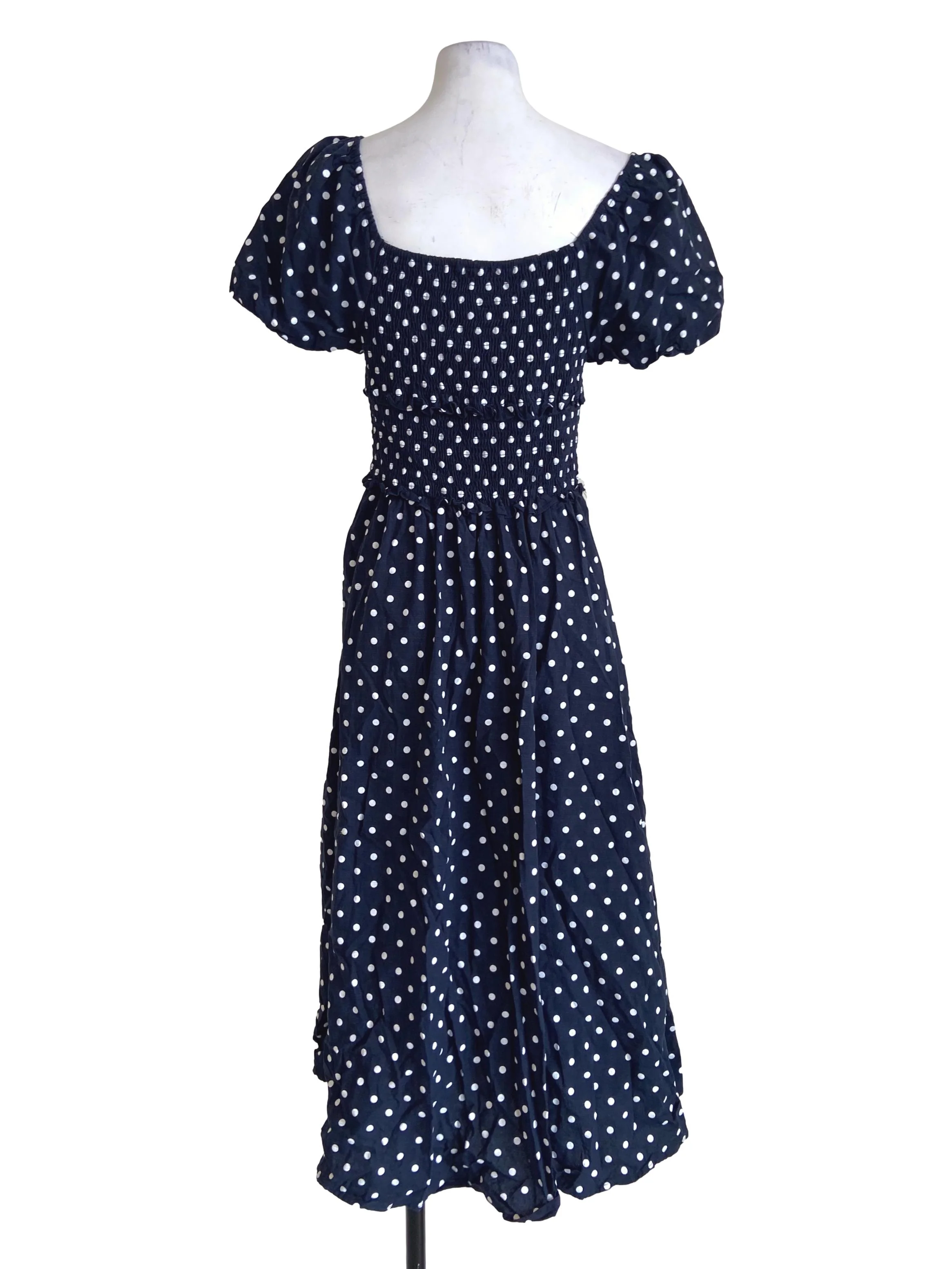 Navy Blue & White Dot A-Line Dress - Image 2
