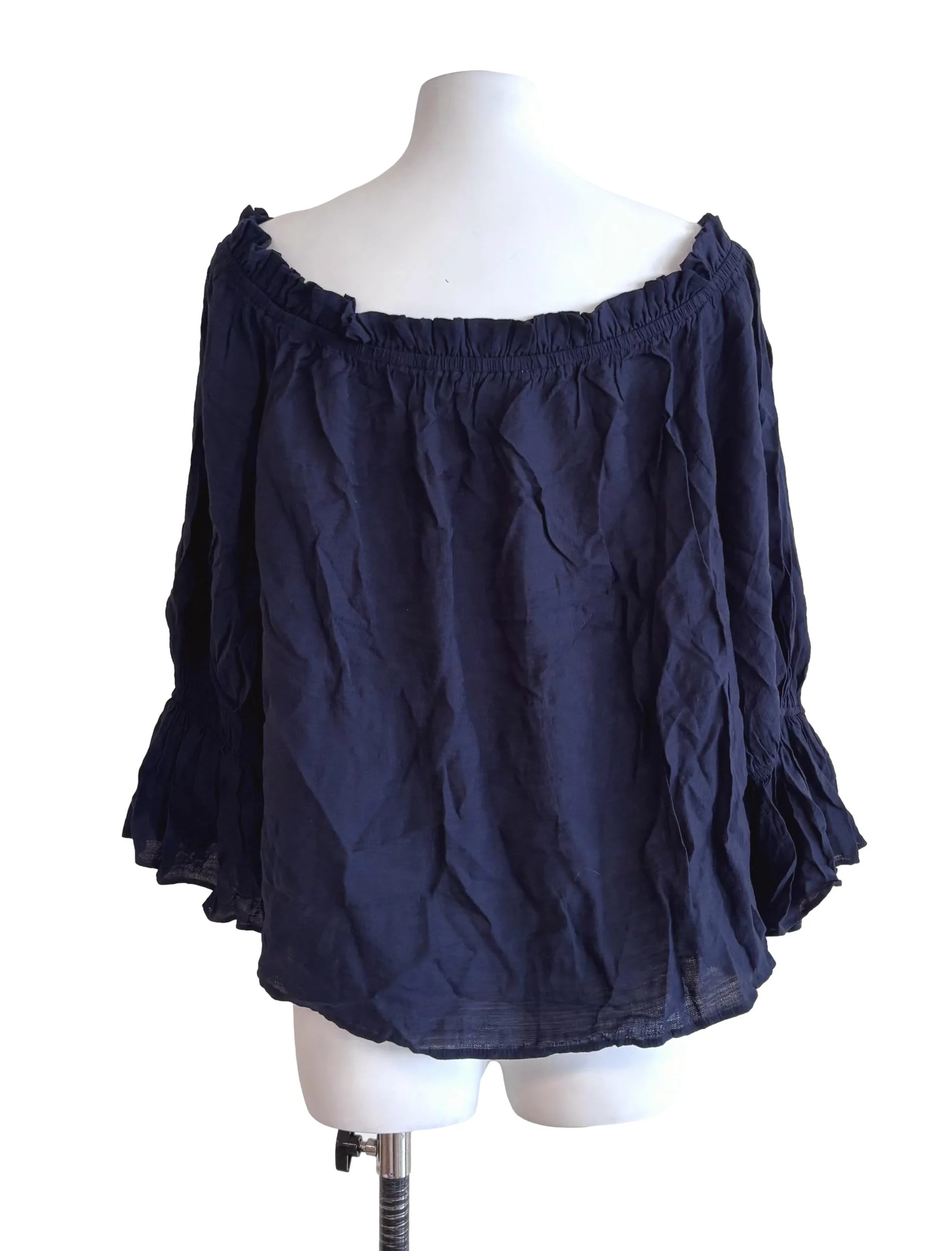 Navy Blue Wide Shoulder Blouse - Image 2