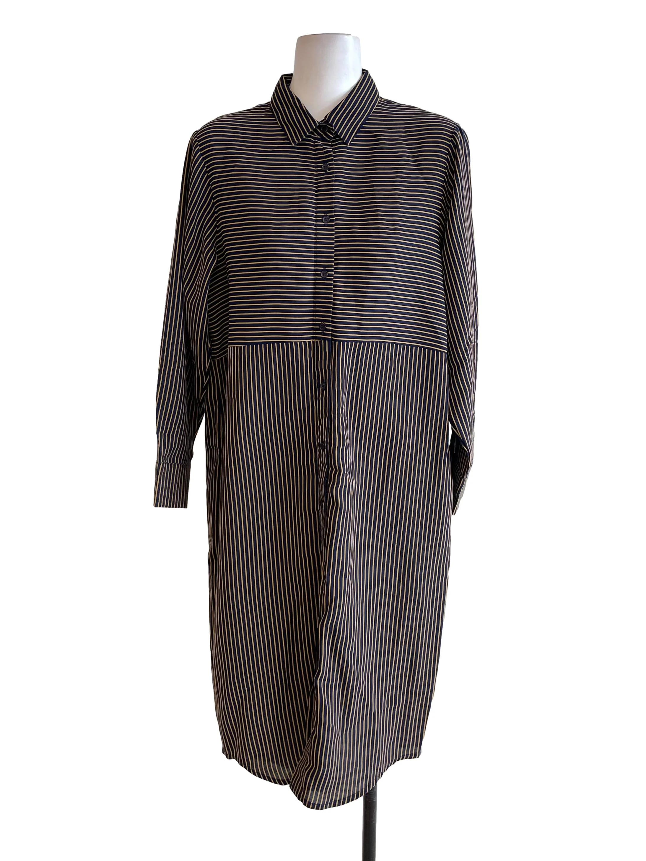 Navy Candy Stripe Shirt Dress