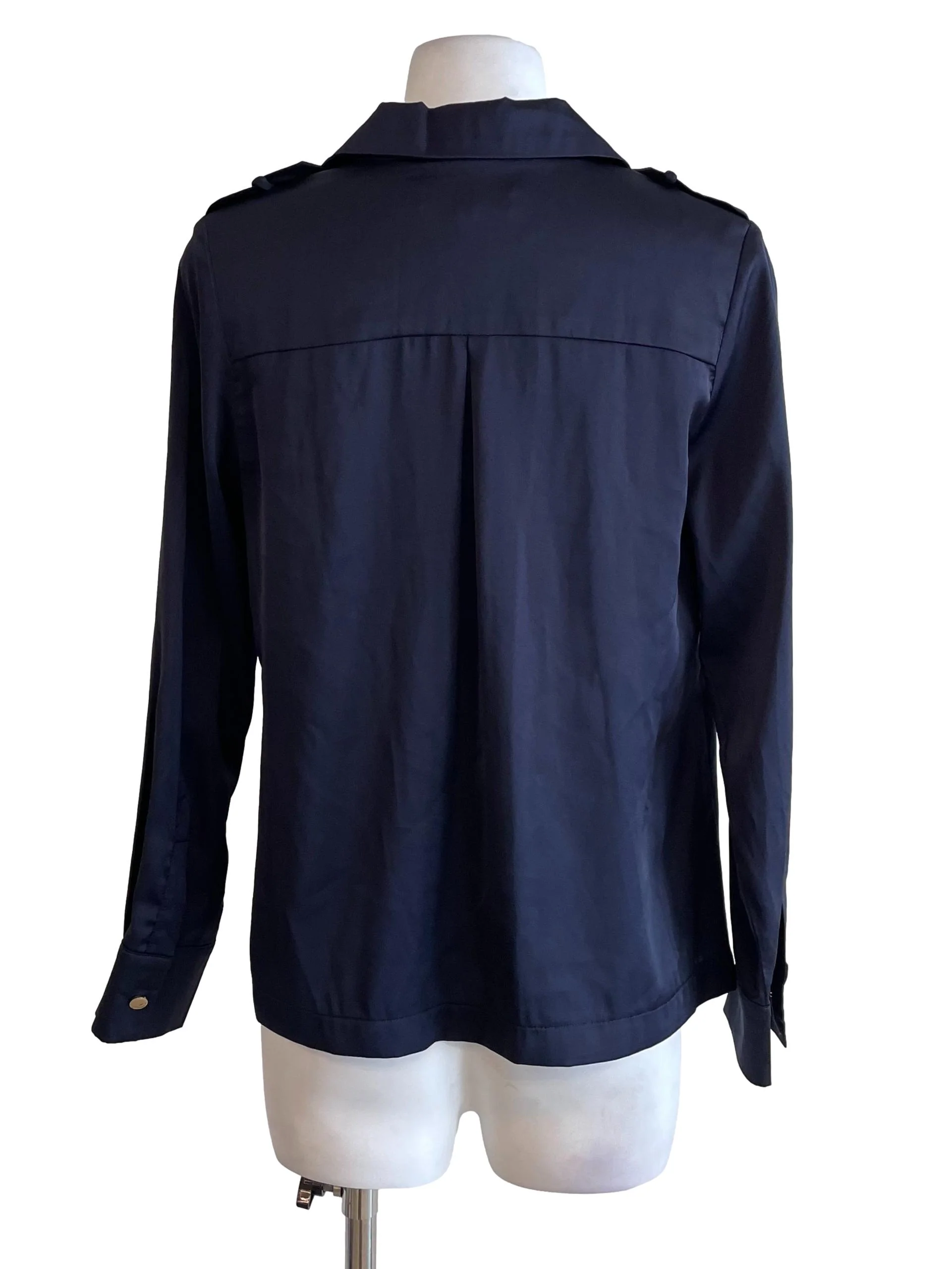 Navy Double Breast Satin Blouse - Image 2