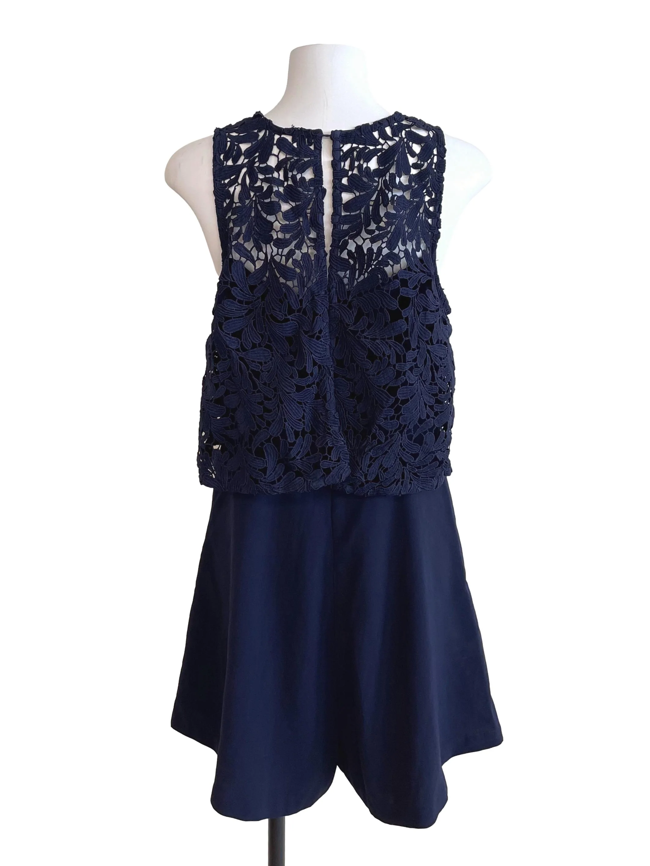 Navy Embroidery Pleated  Romper - Image 2