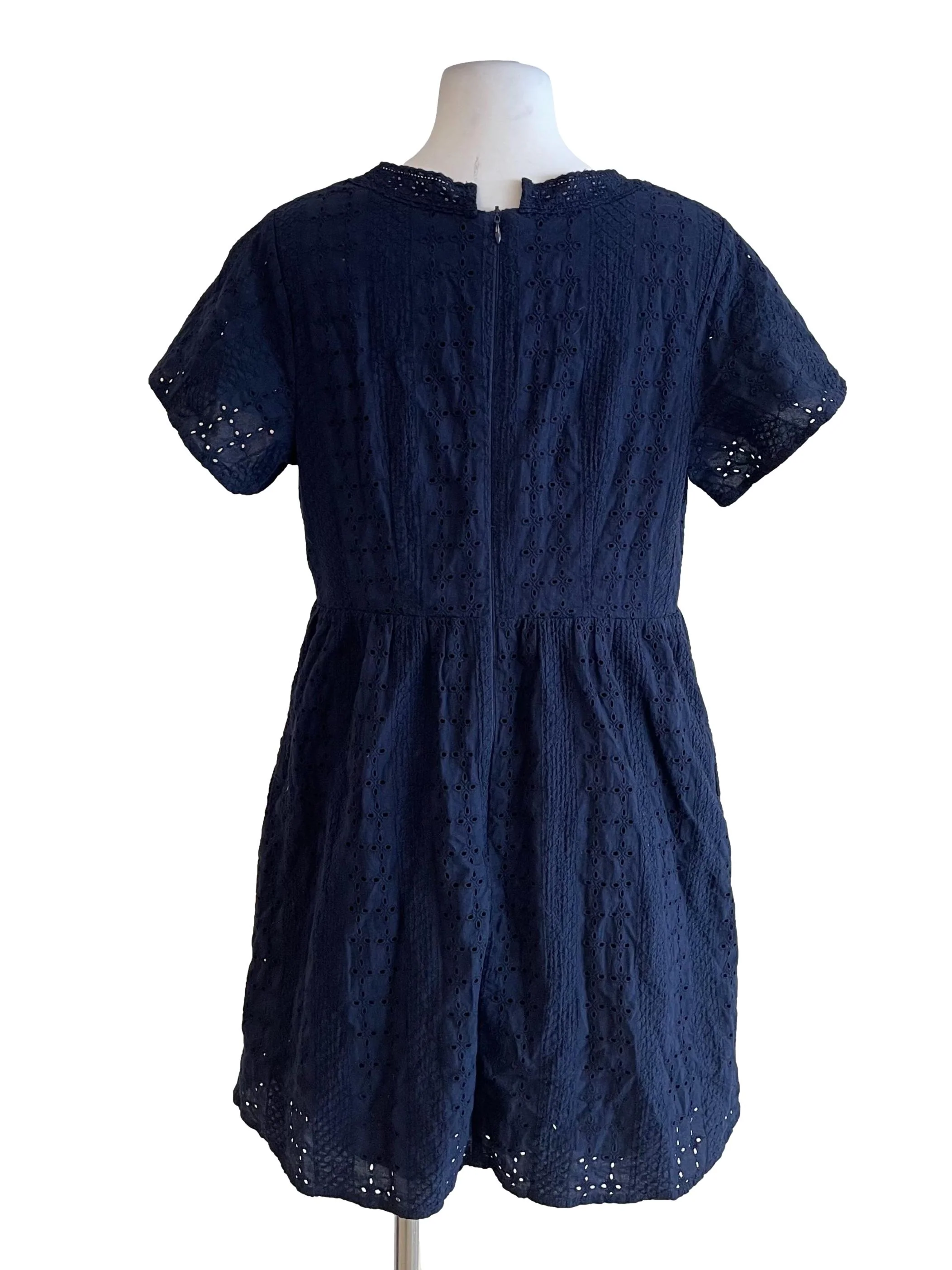 Navy Eyelet Short Sleeves Bouffant Dress - Image 2
