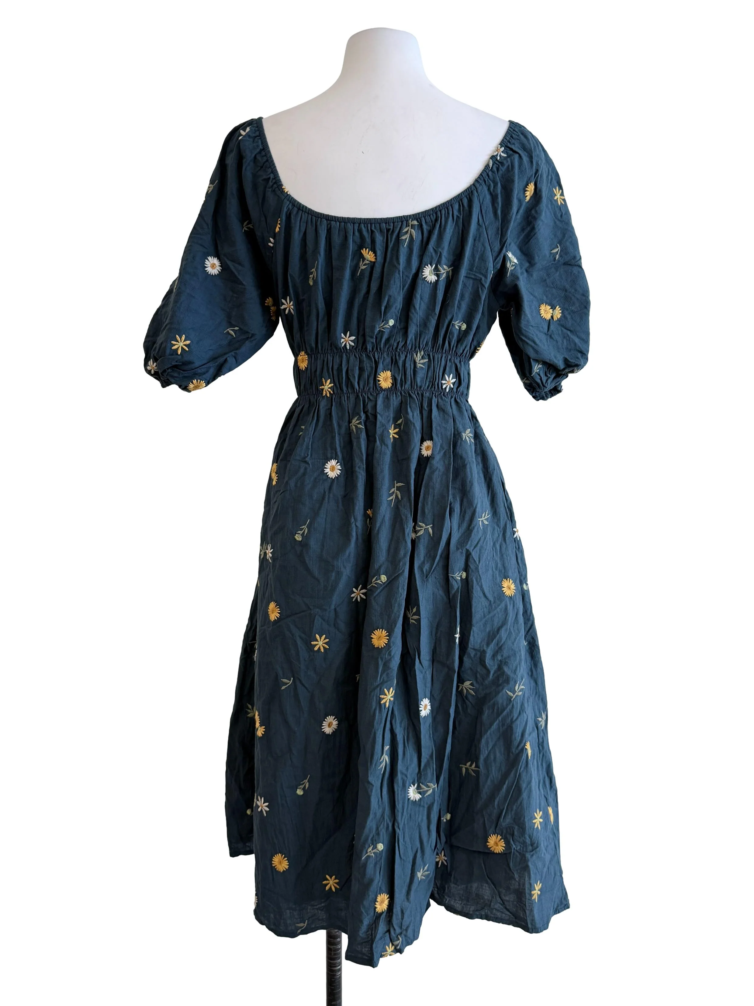 Navy Floral Drop Waist Dress - Image 2