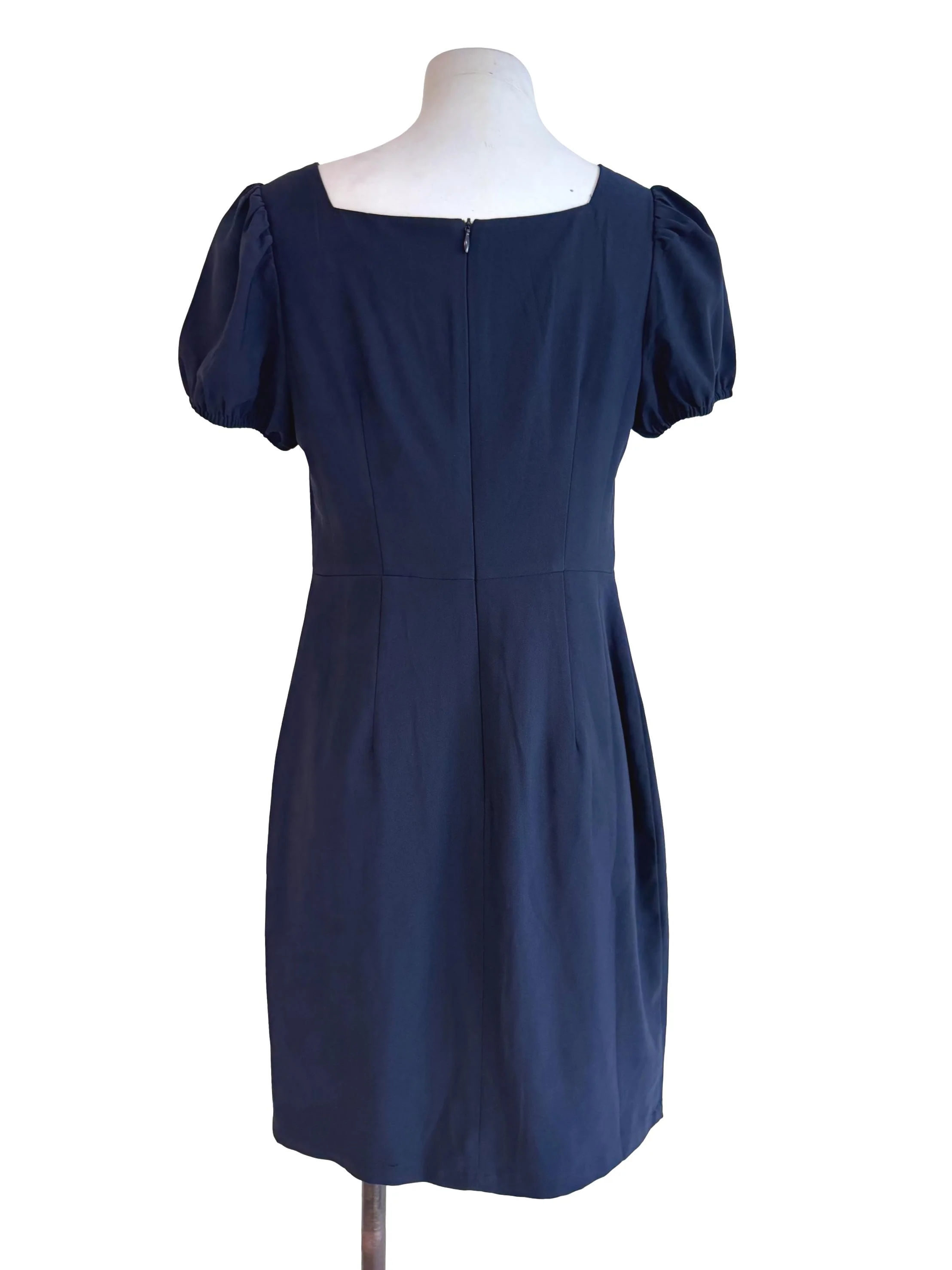 Navy Square-Neck Puff Sleeve Mini Dress - Image 2