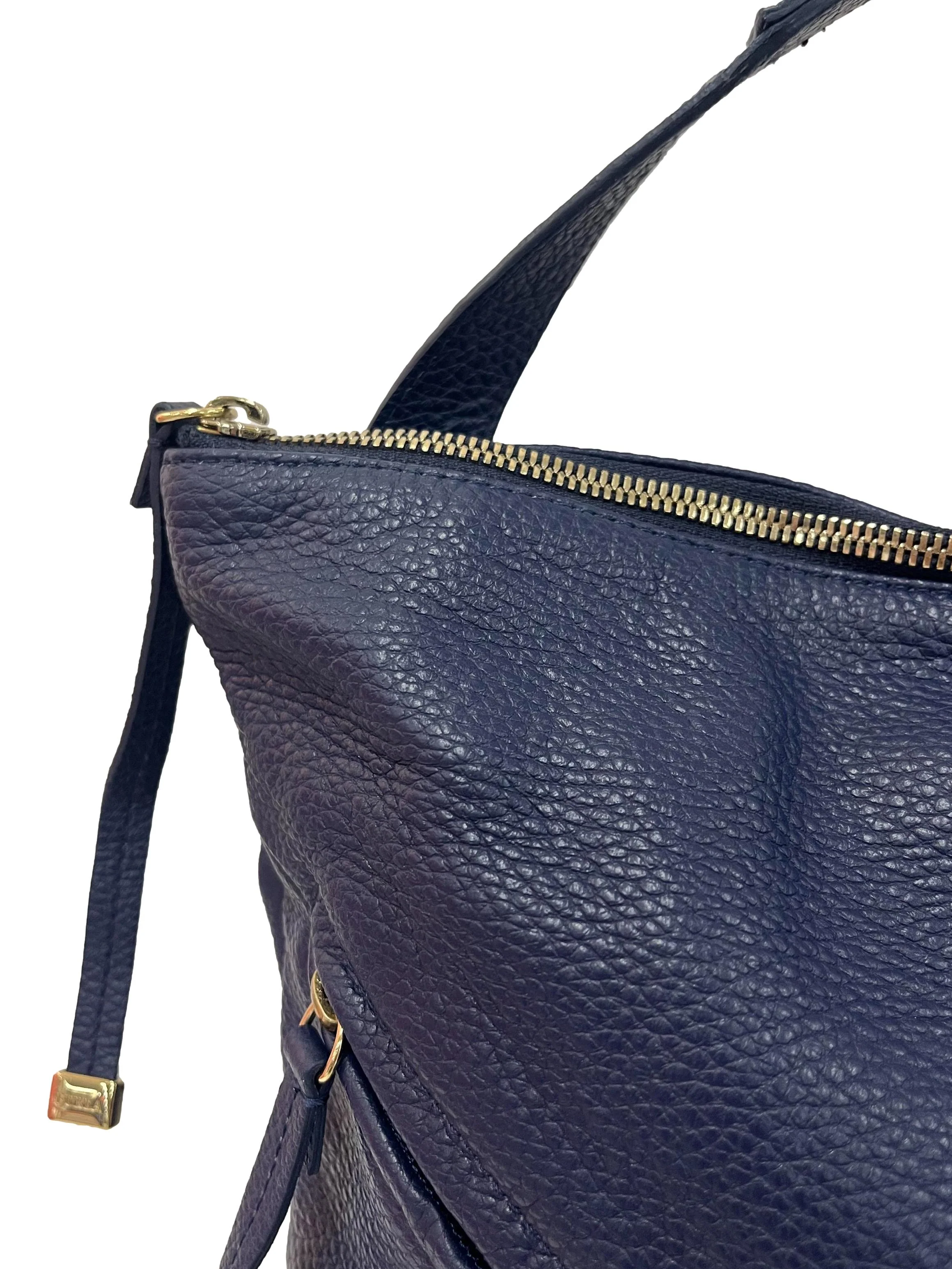 Navy Textured Grain Leather Backpack - Image 4