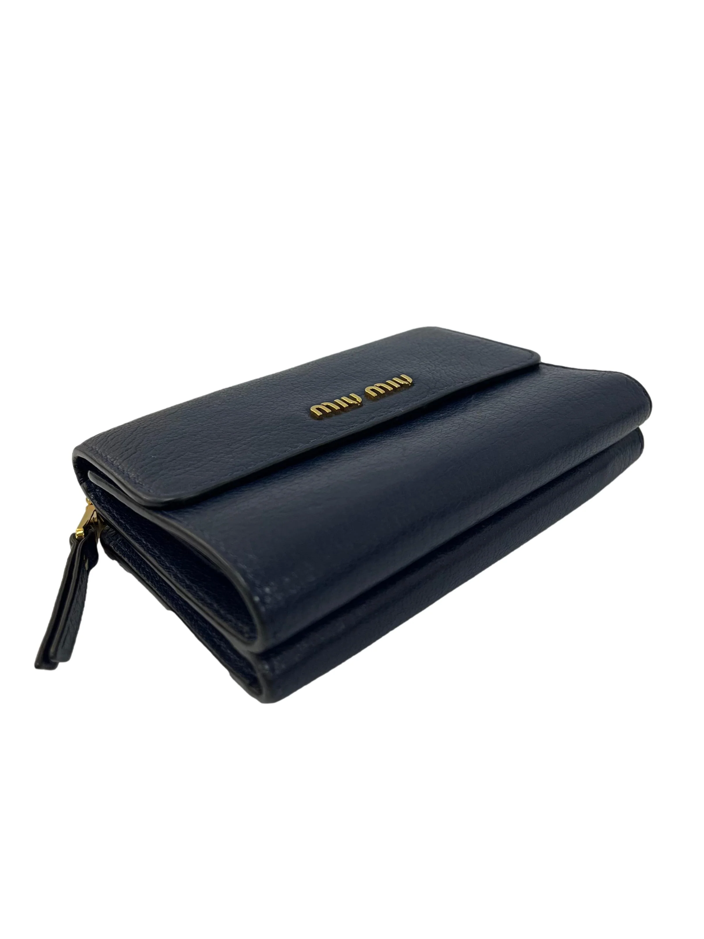 Navy Blue Madras Compact Leather Wallet - Image 5