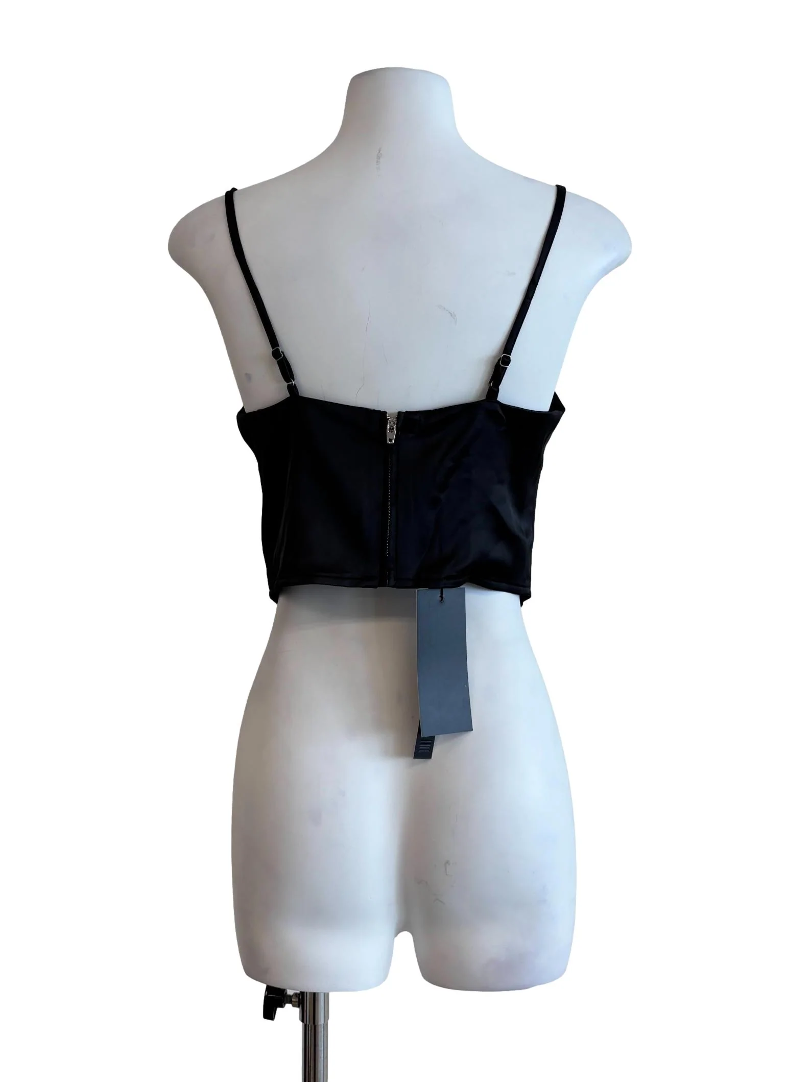 Night Black Spaghetti Strap Satin Corset Top - Image 2