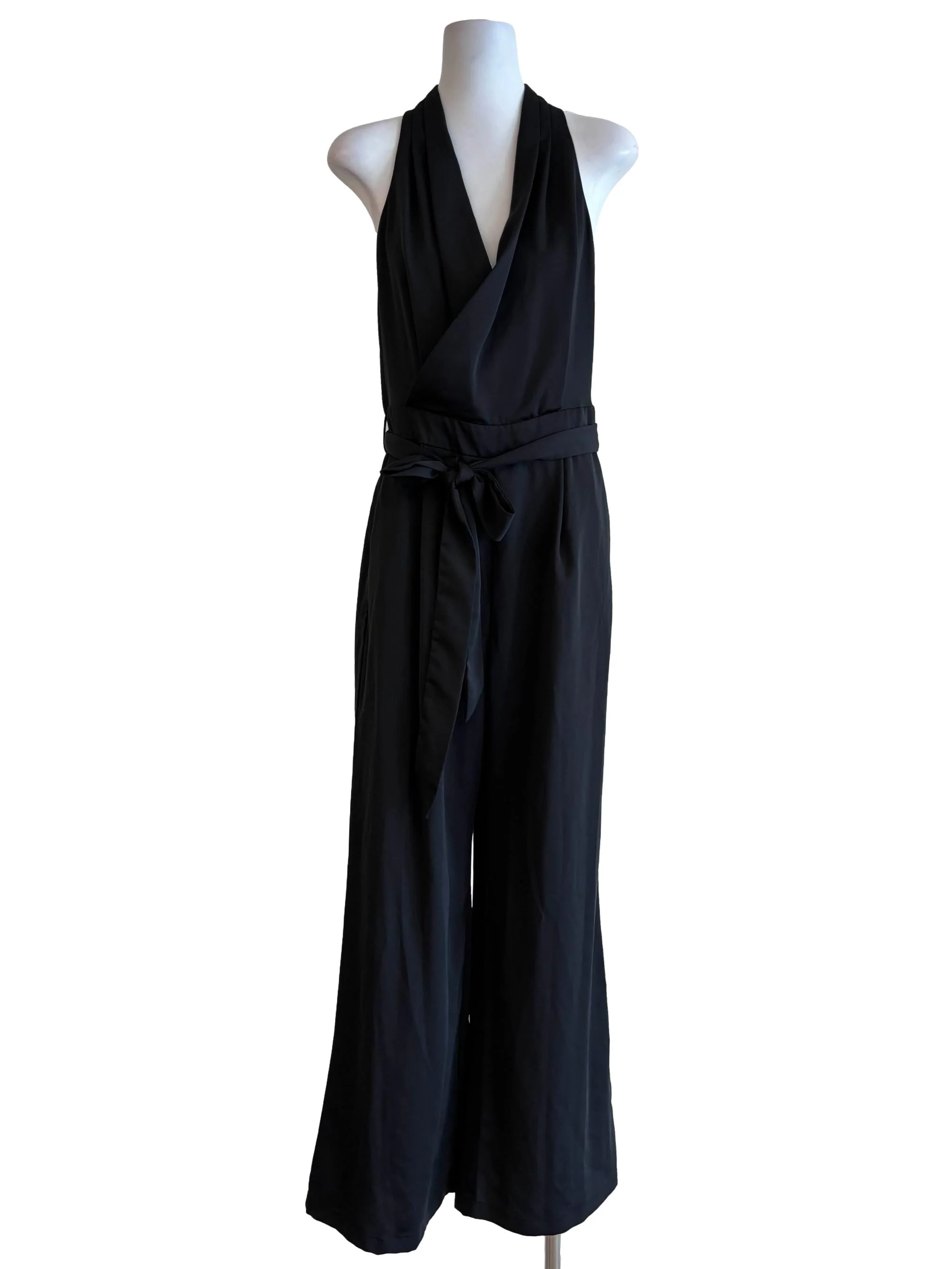 Night Black Surplice Wide Leg Jumpsuit
