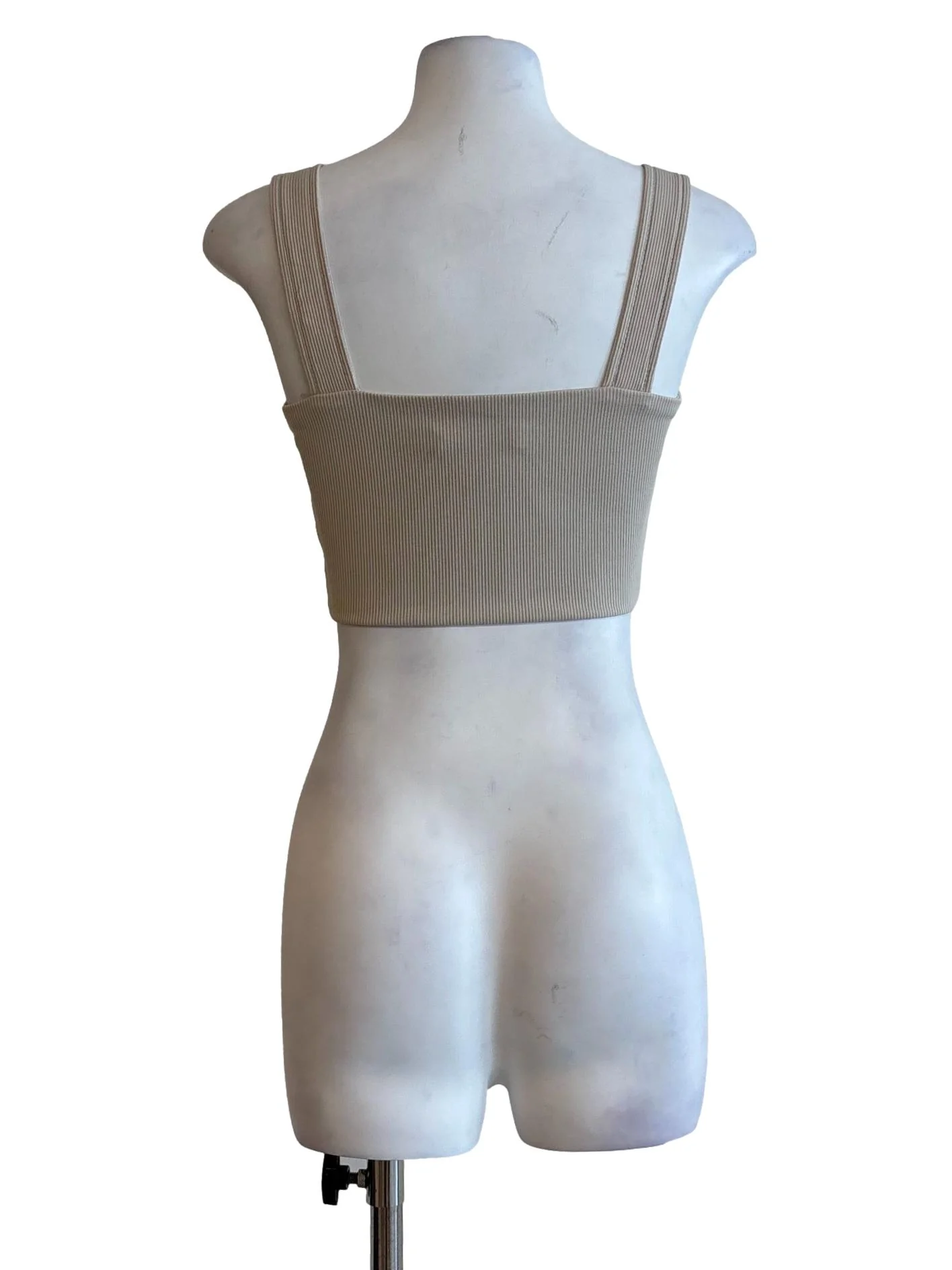 Nude Beige Buckle Strap Ribbed Top - Image 2