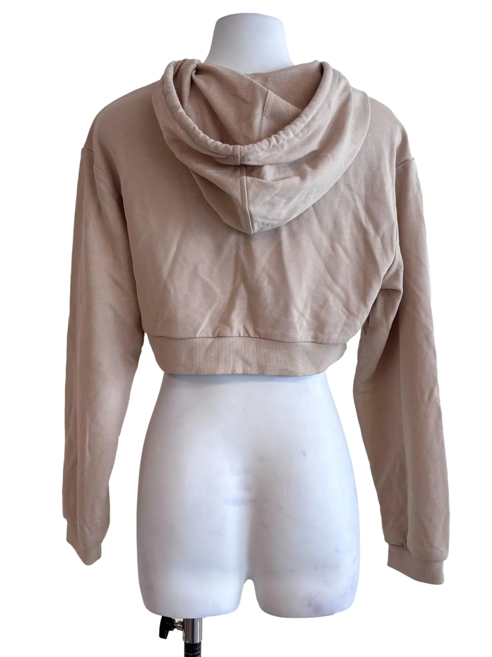 Brown Beige Crop Zipped Hoodie - Image 2