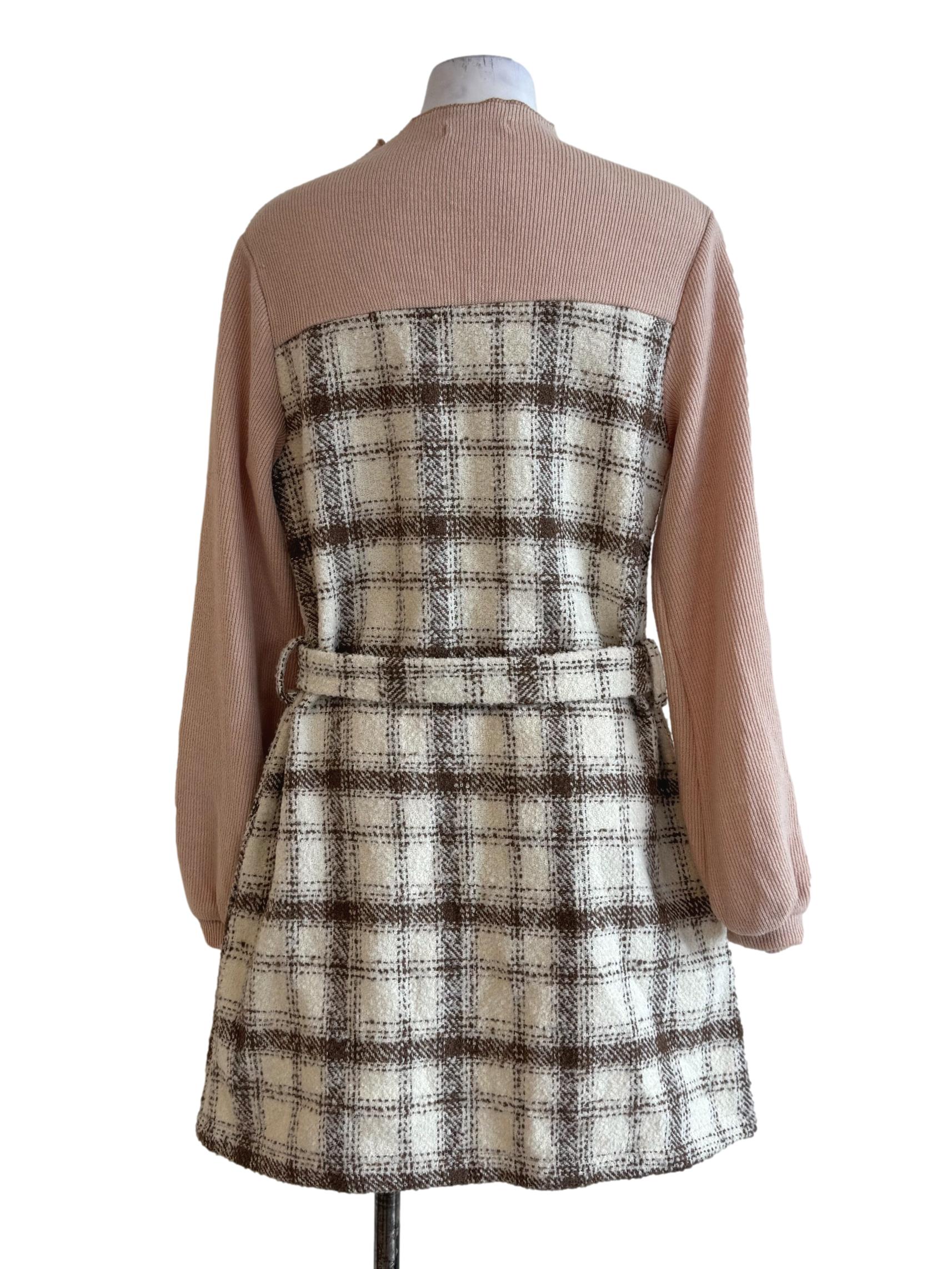 Nude Gingham Knitted Long Sleeve Dress - Image 2