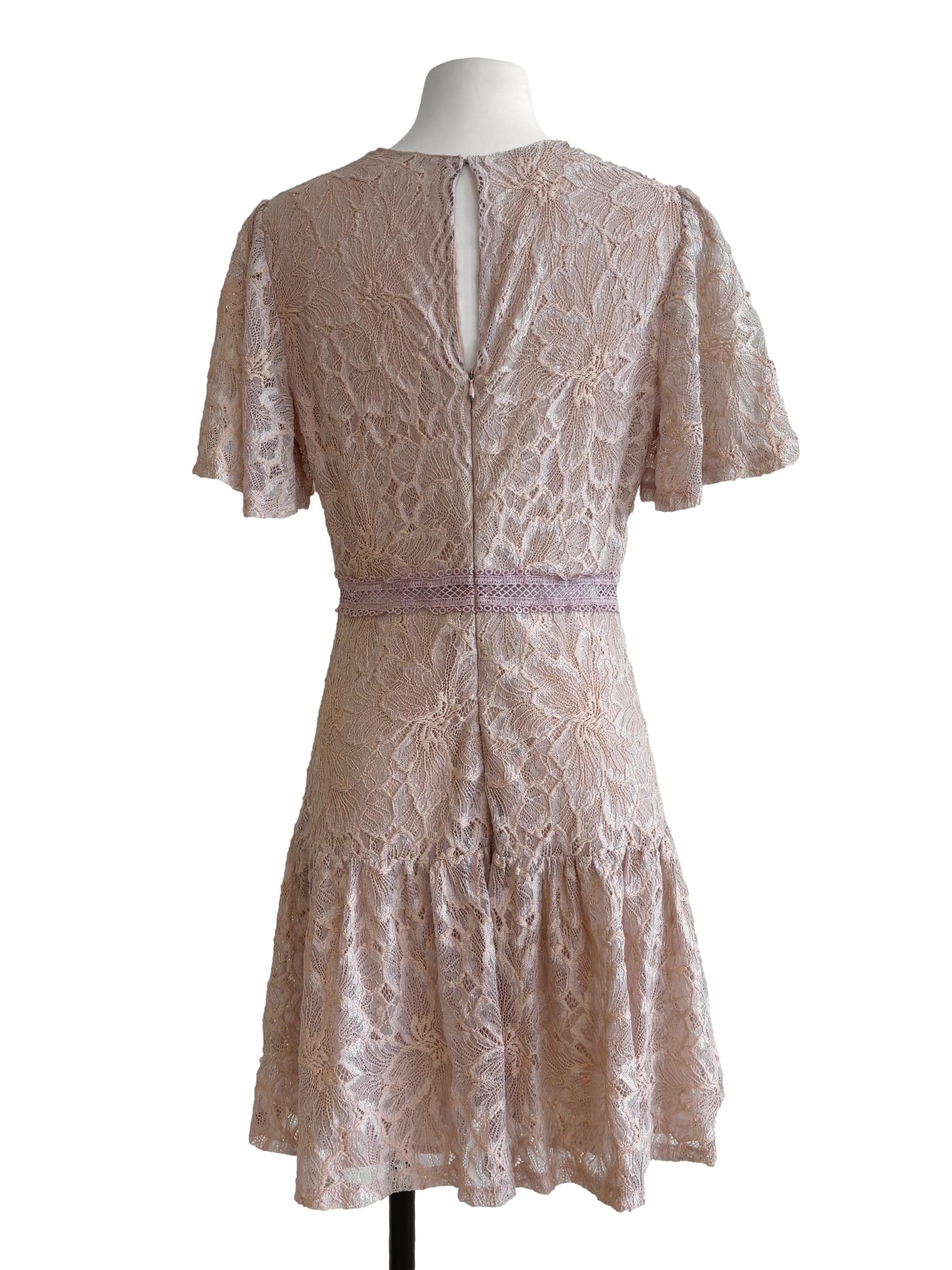 Nude Pink Ruffle Lace Dress - Image 2