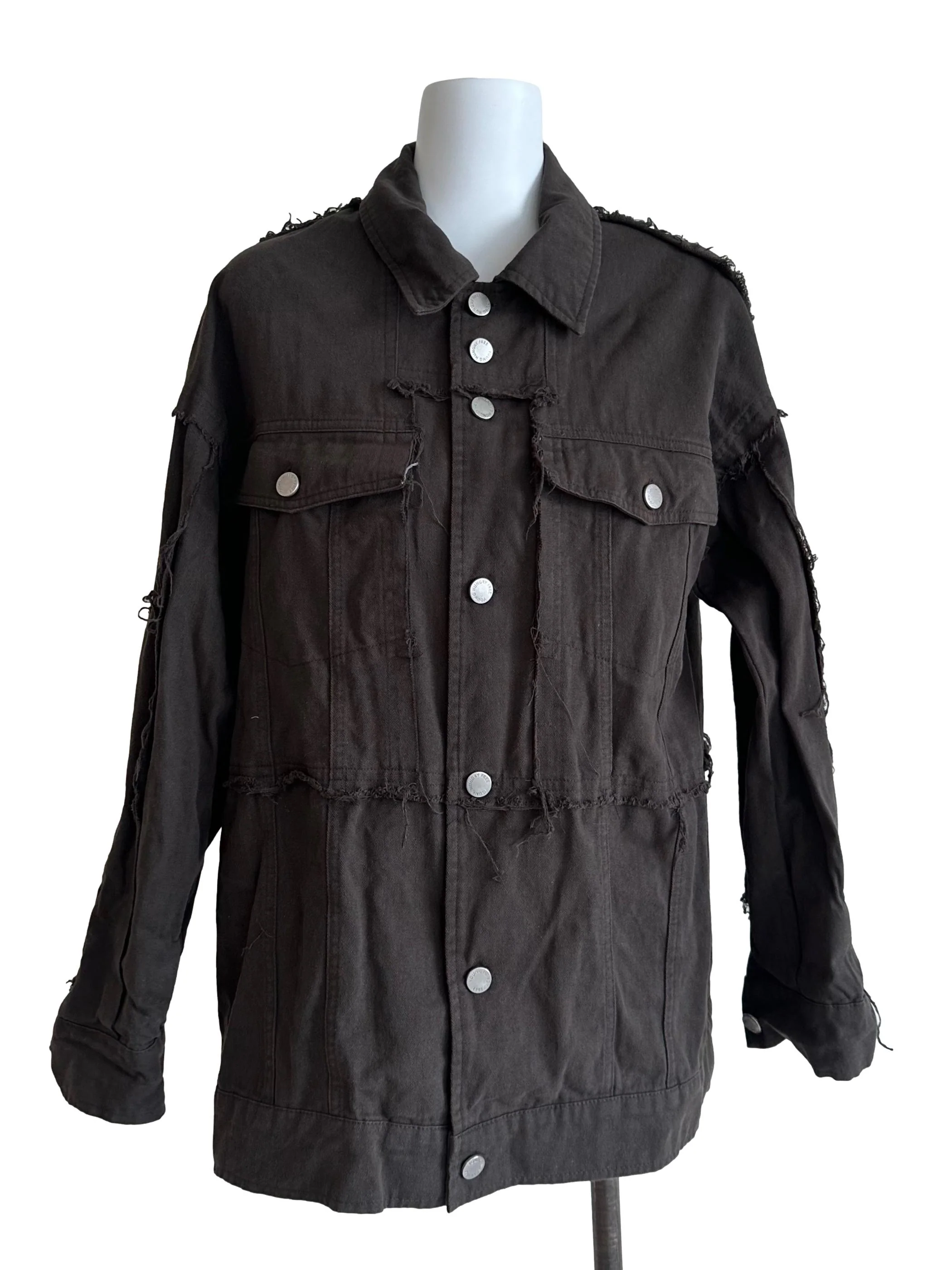 Oak Grey Denim Collar Button Top
