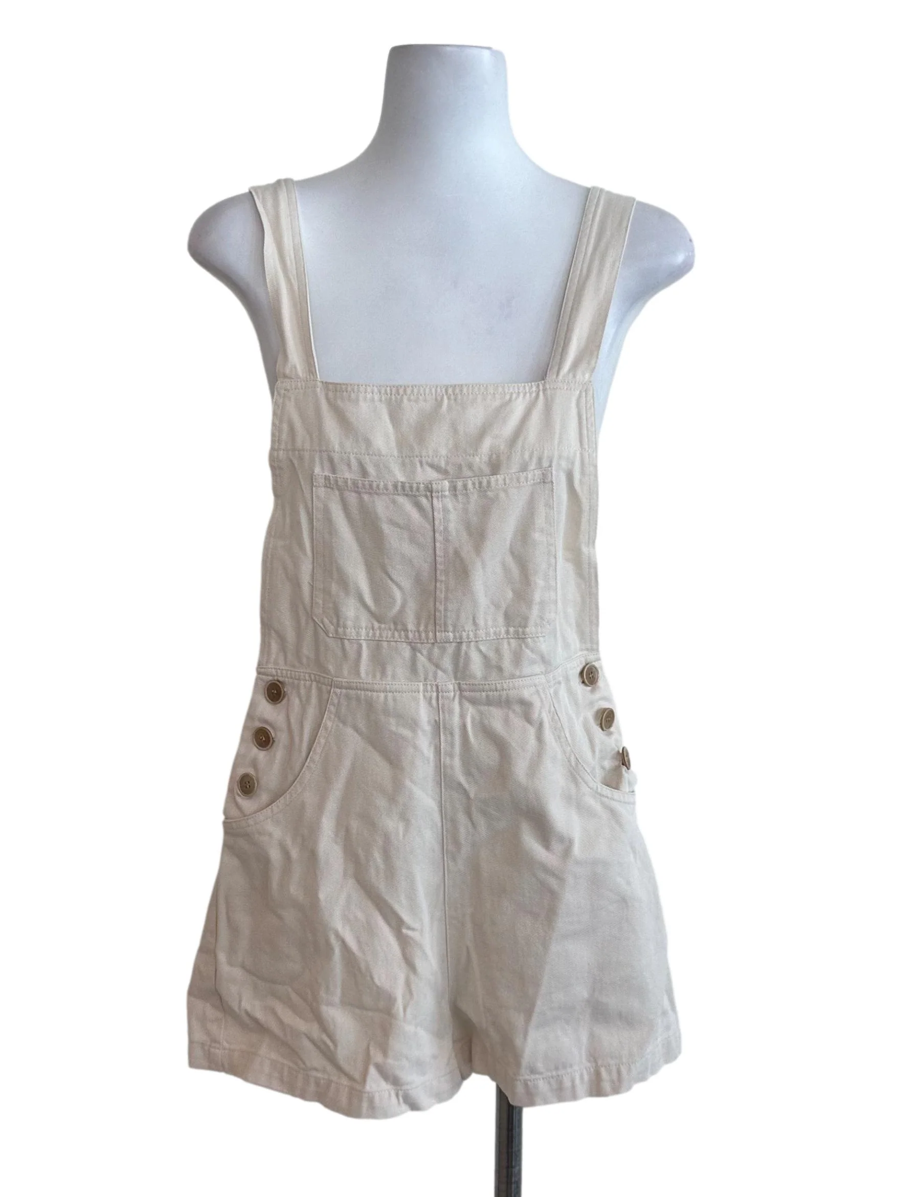 Oat Beige Denim Plain Rompers