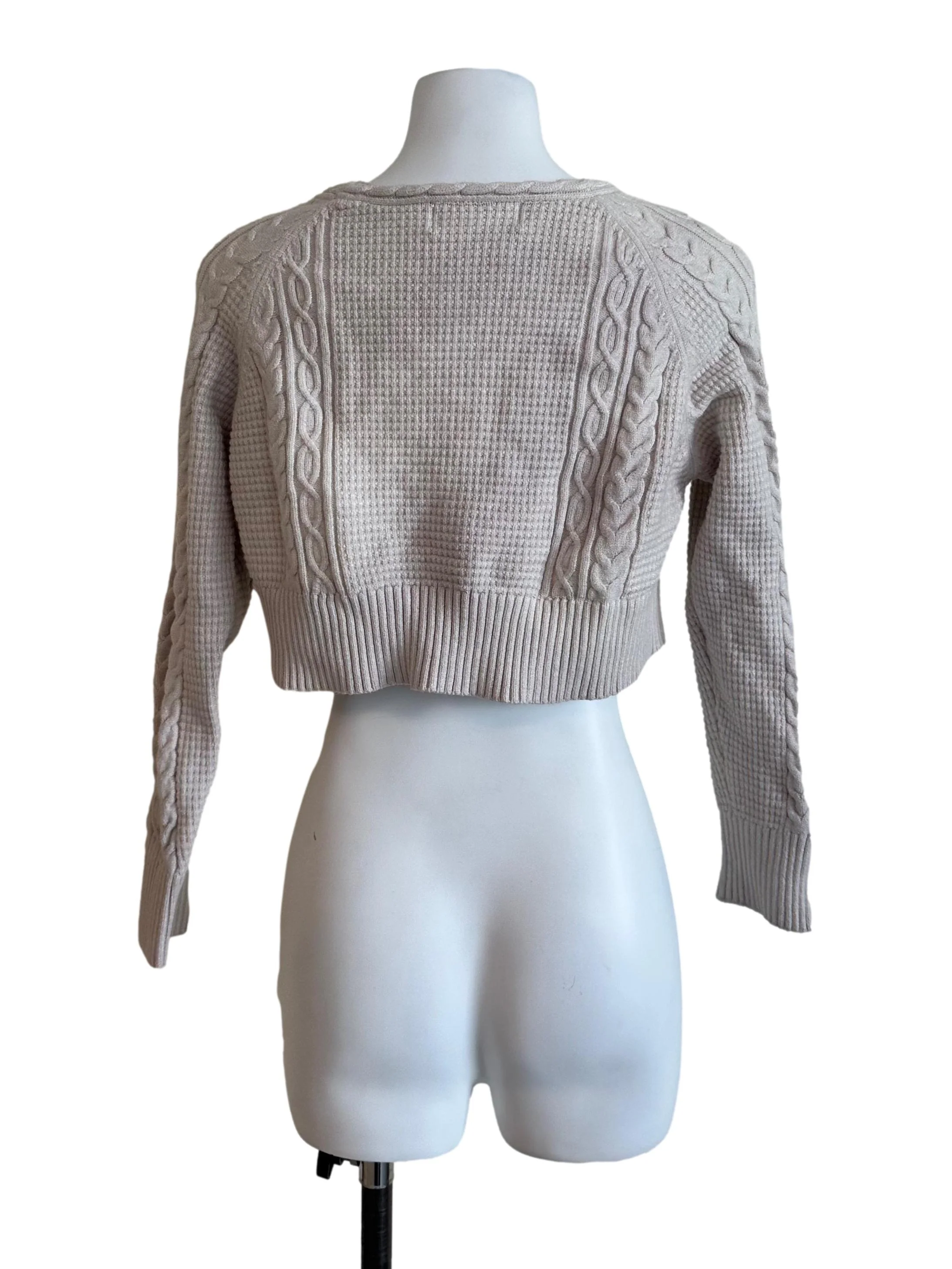 Oat Beige Knit V Neck Cardigan - Image 2