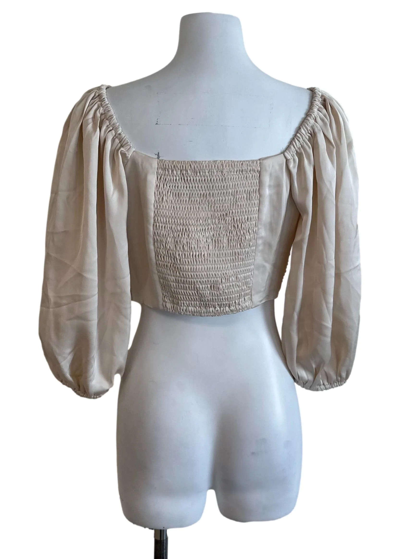 Oat Beige Pleated Overlap Top - Image 2