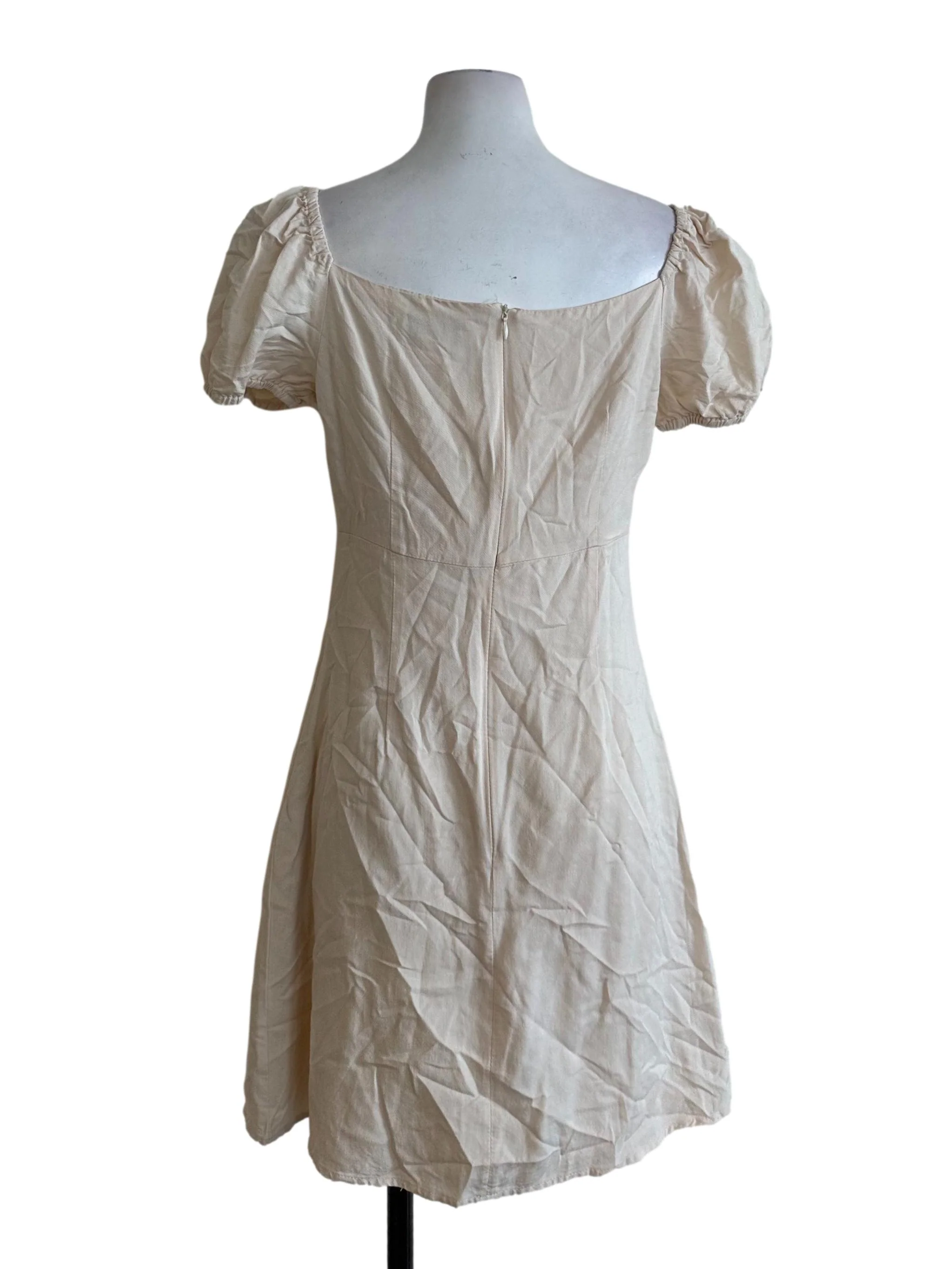 Oat Beige Puff Sleeve A Line Dress - Image 2