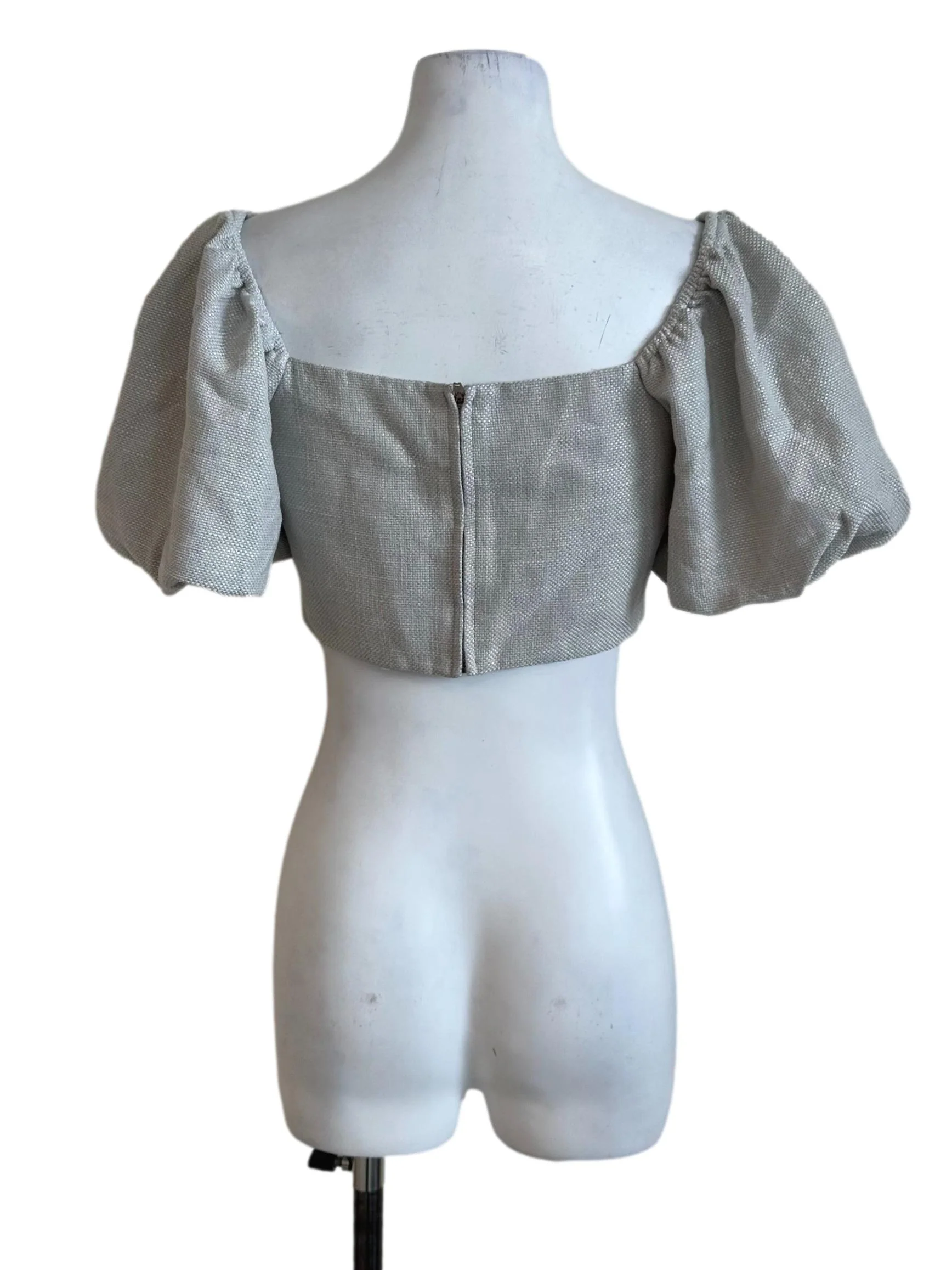 Oat Beige Tweed Textured Button Top - Image 2