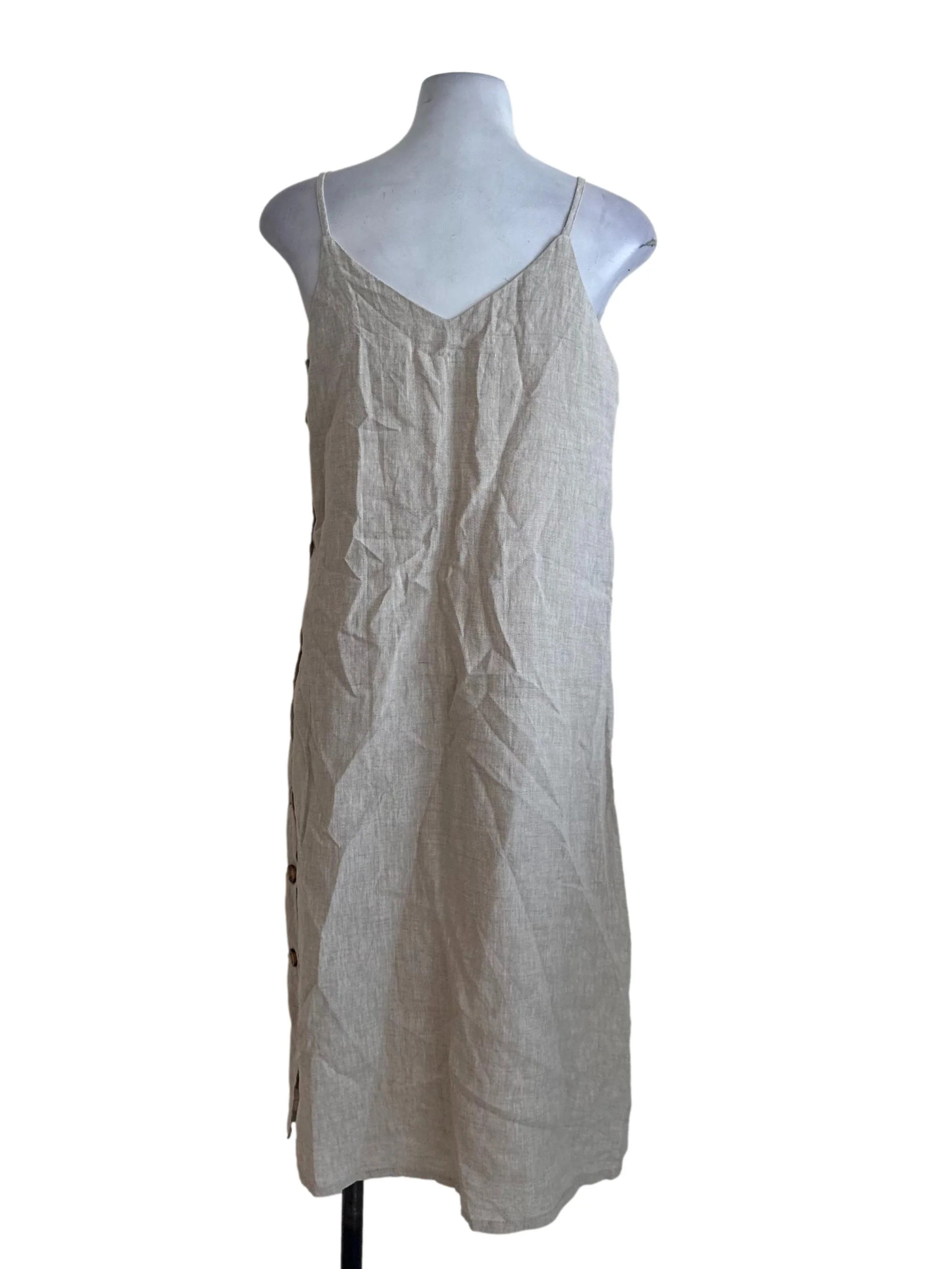 Oat Beige V Neck Side Button Dress - Image 2