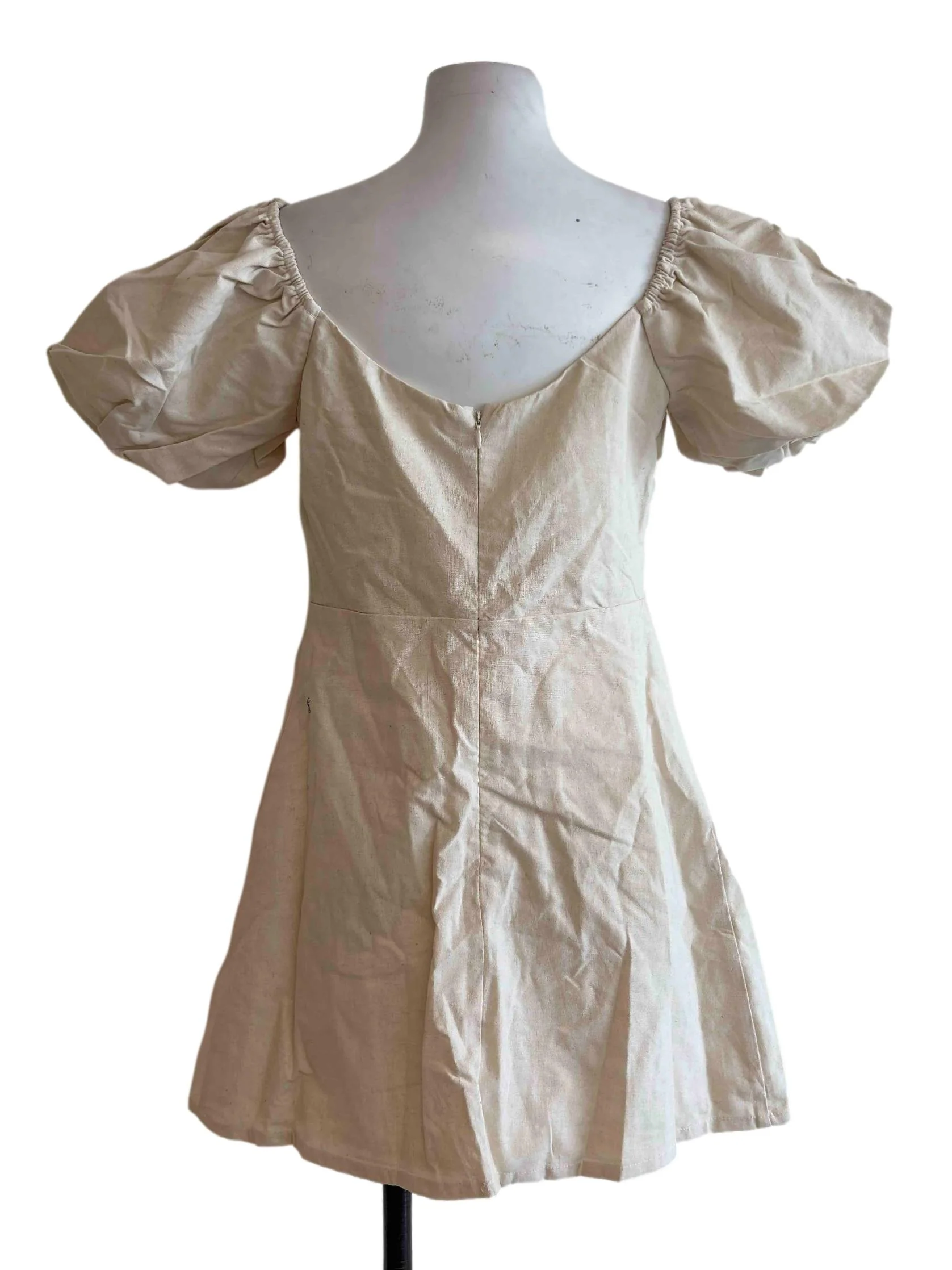 Oatmeal Beige Linen Mini Dress - Image 2