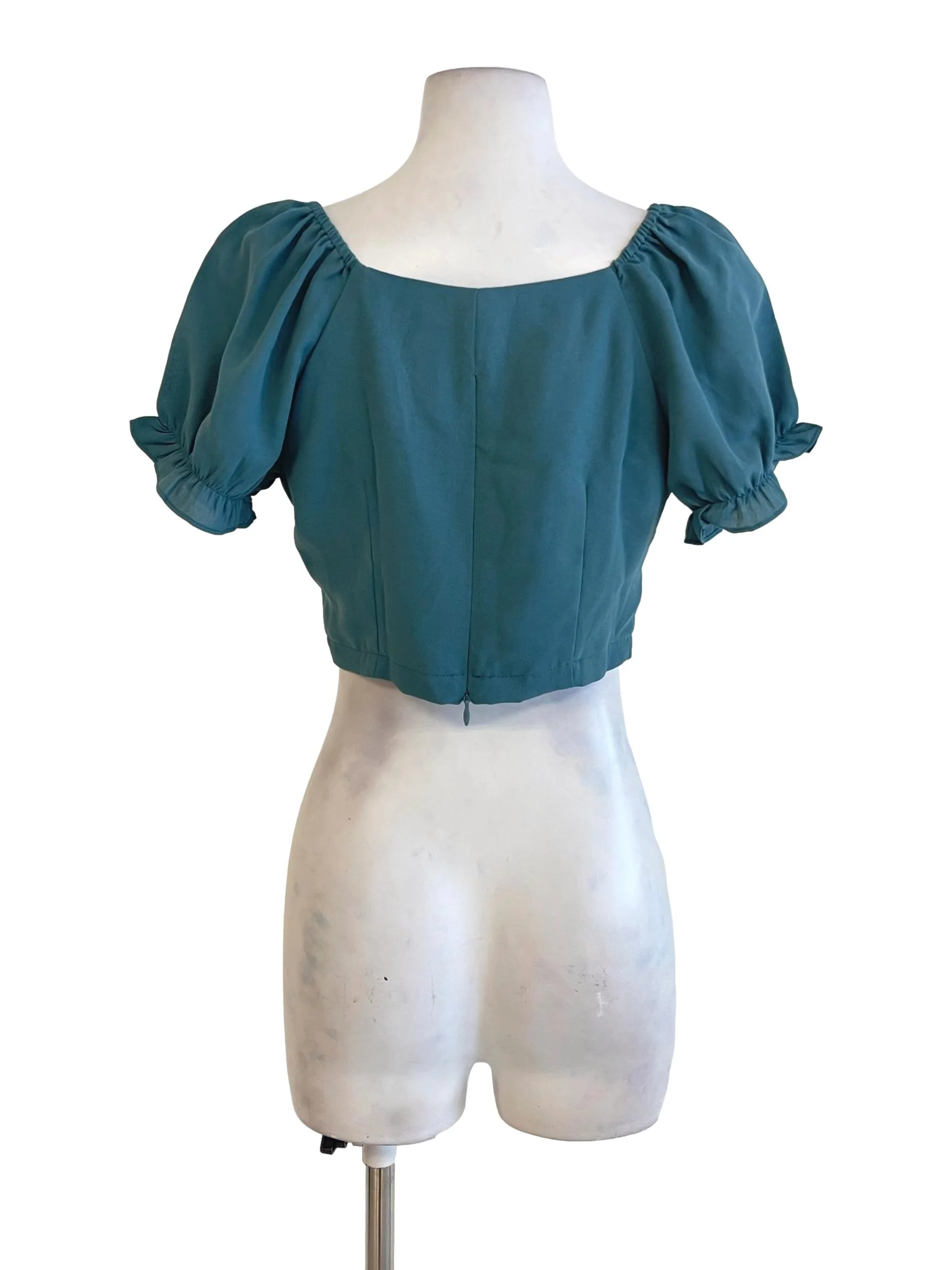 Ocean Blue Peasant Neck Poet Sleeve Top - Image 2
