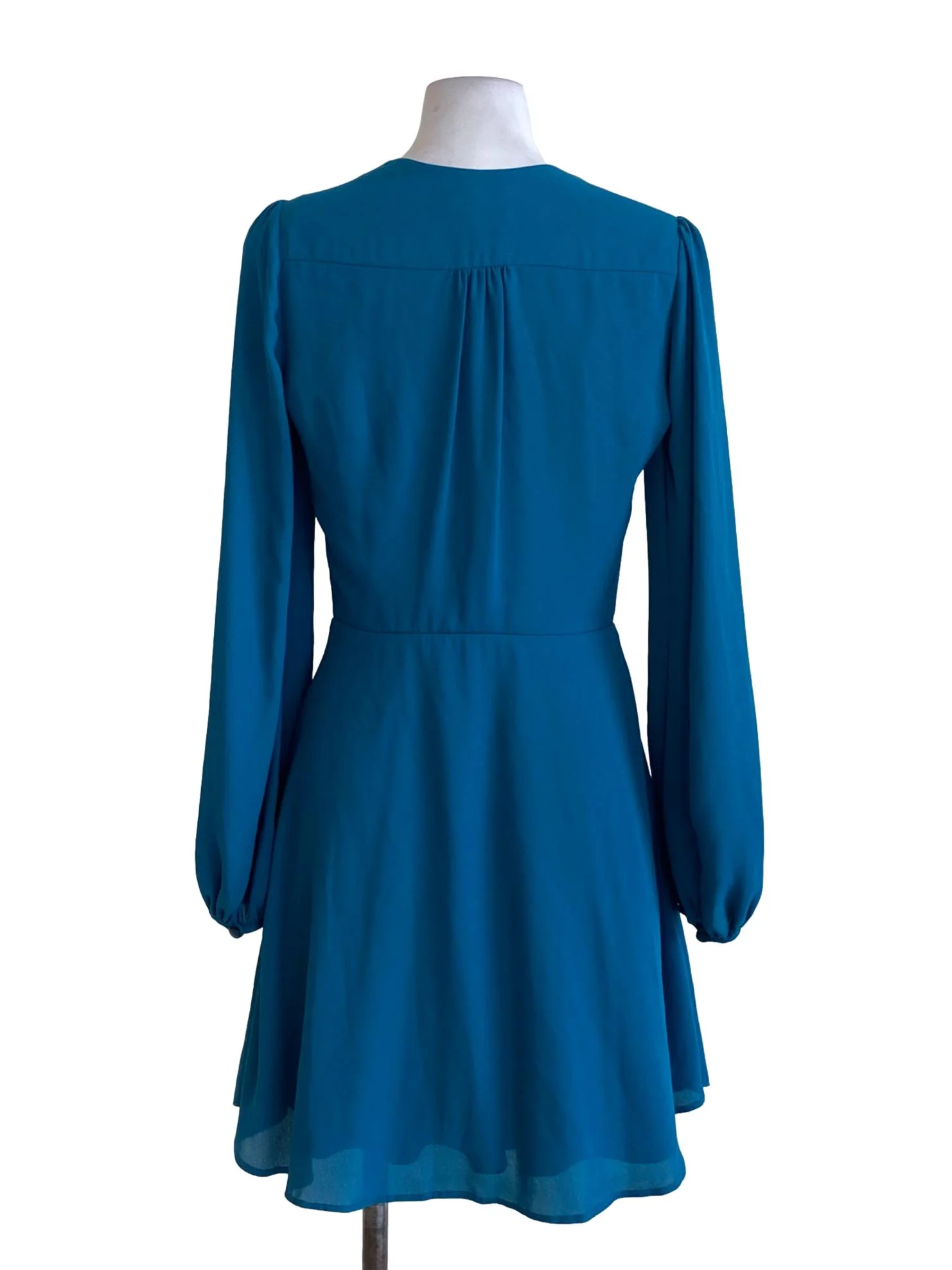 Ocean Blue V-Neck Flowy Peasant Wrap Dress - Image 2