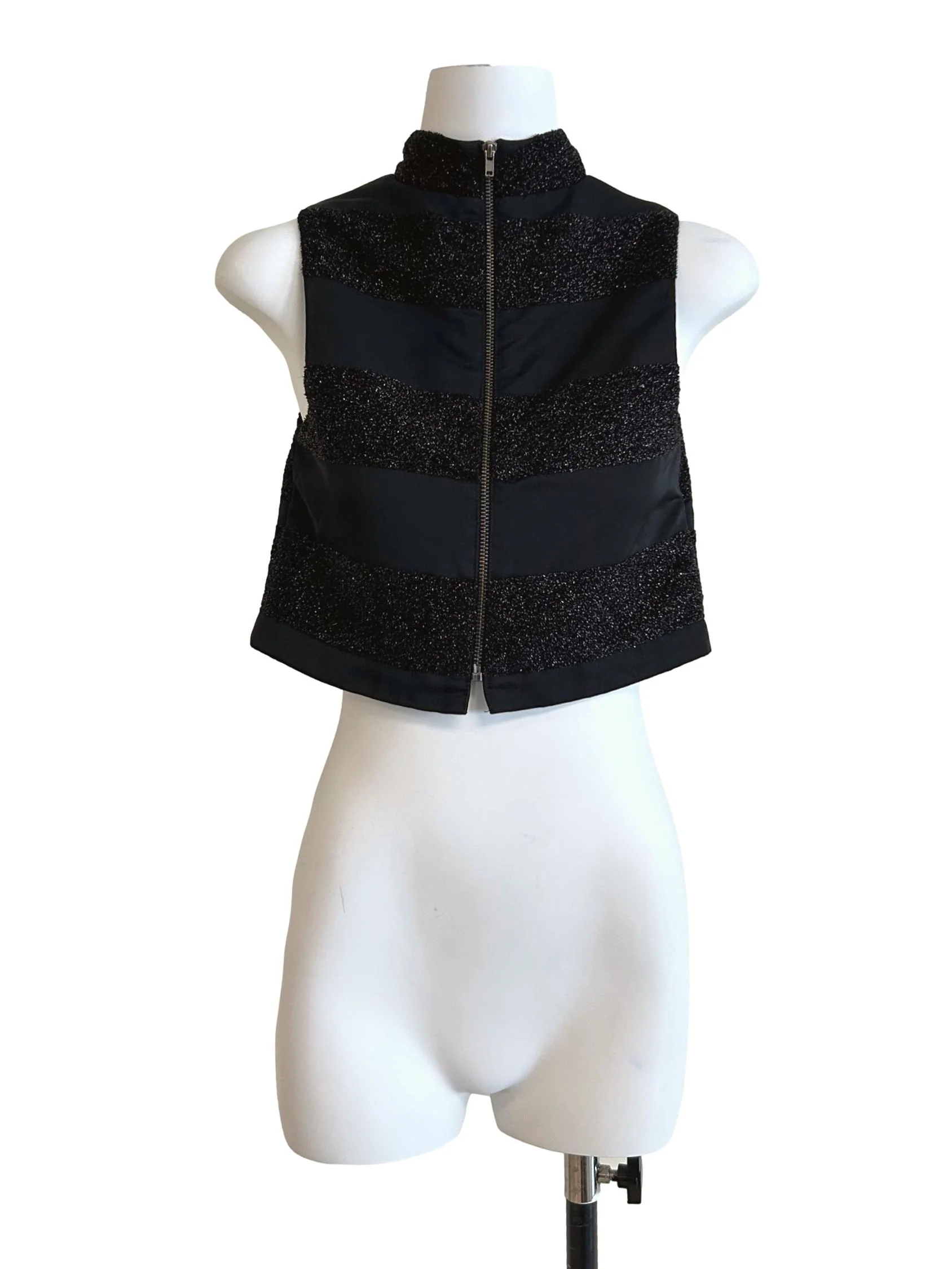 Off Black Shiny Striped Top