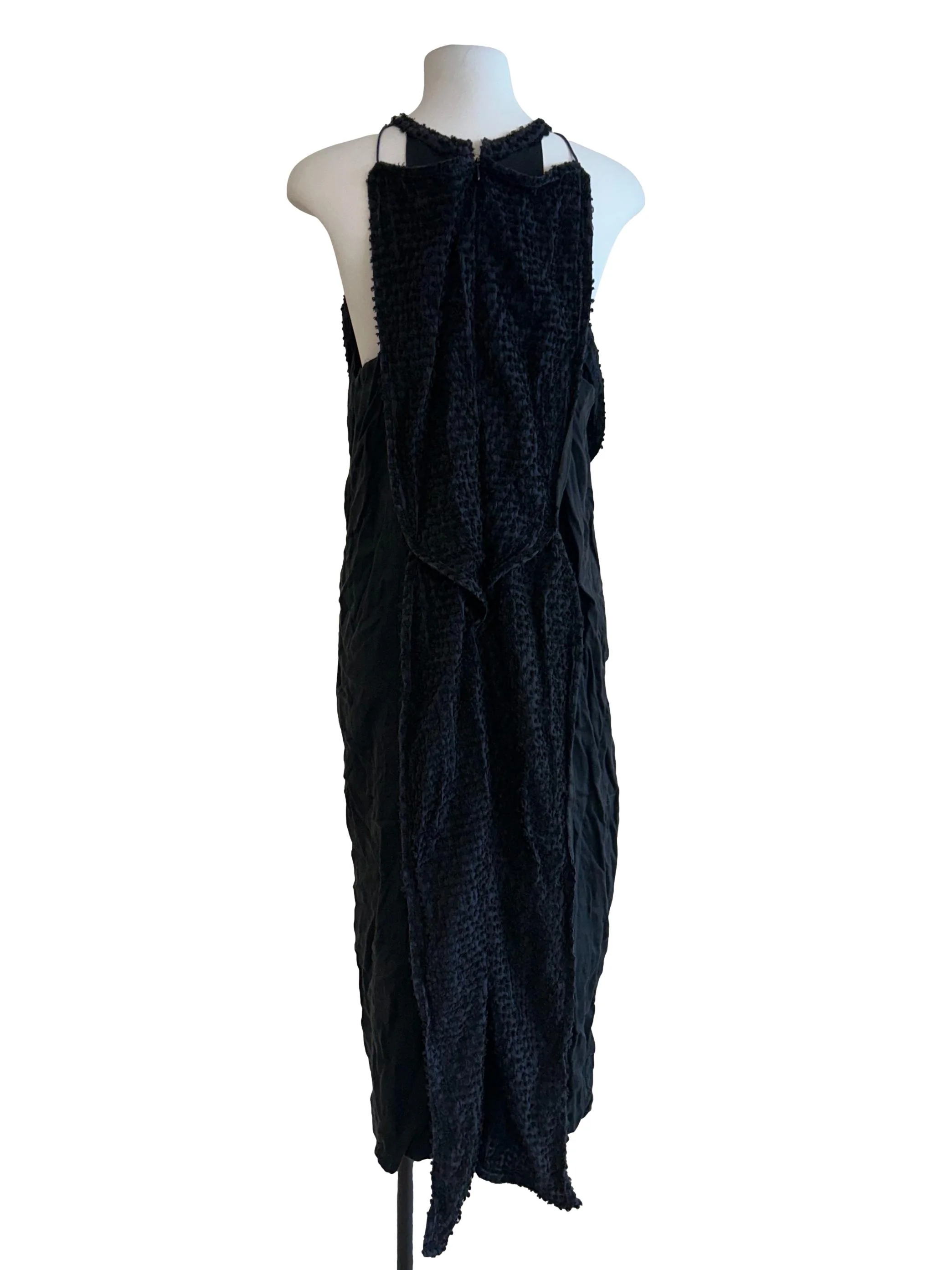 Off Black Textured Halter Dress - Image 2