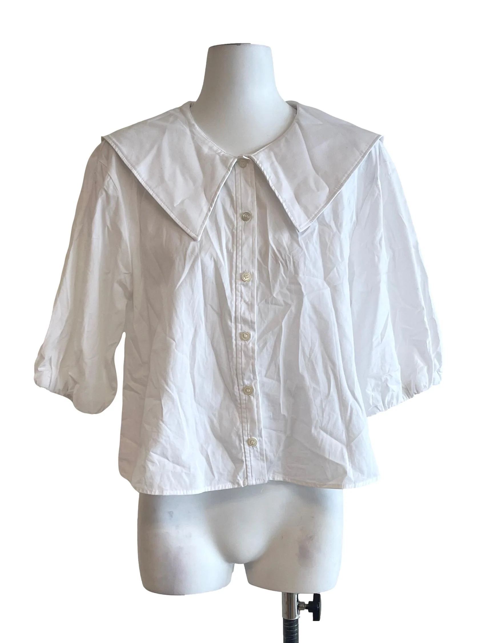 Off-White Collared Puff Sleeve Top