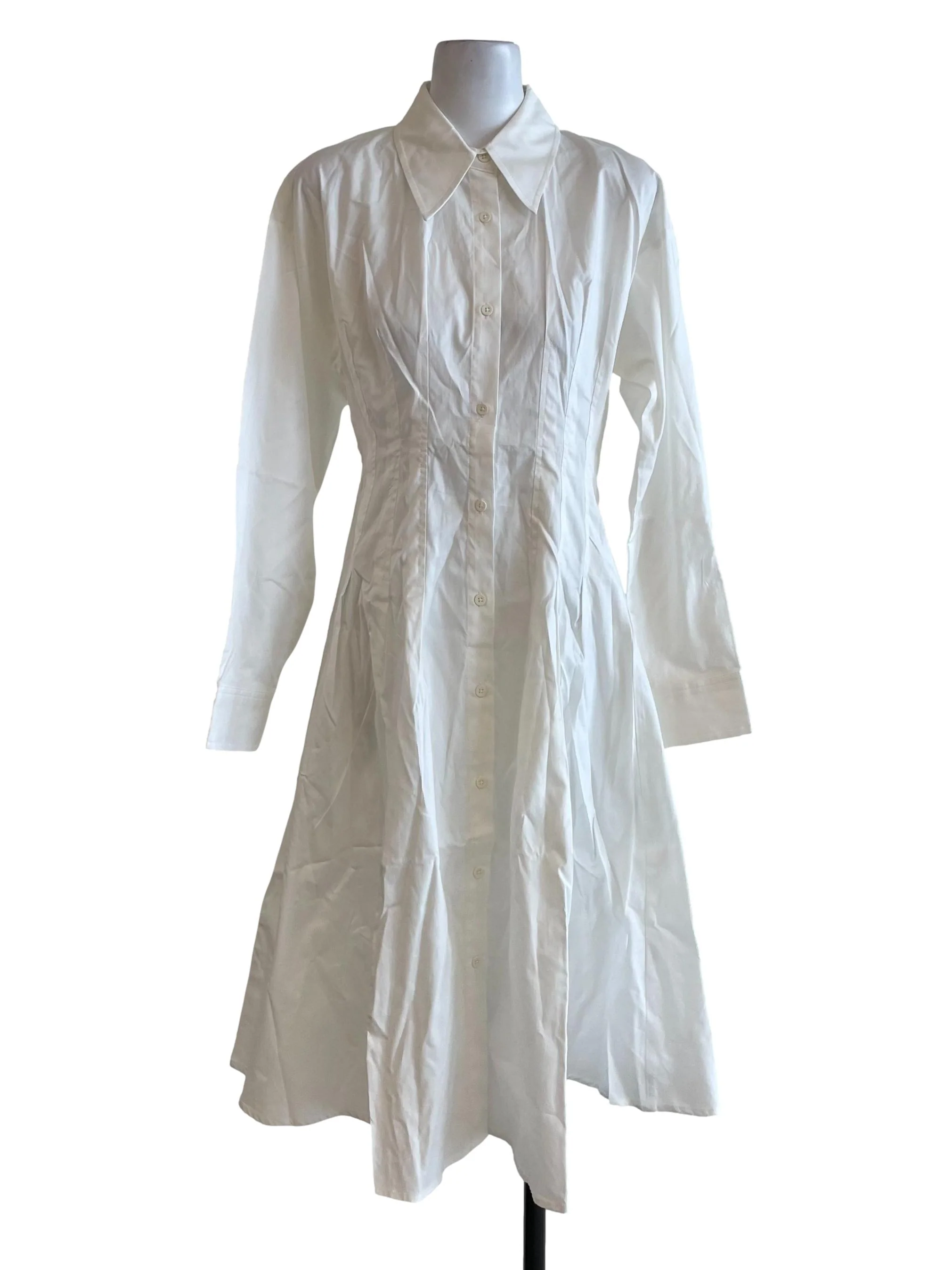 Off White Pleated Shirt Dress