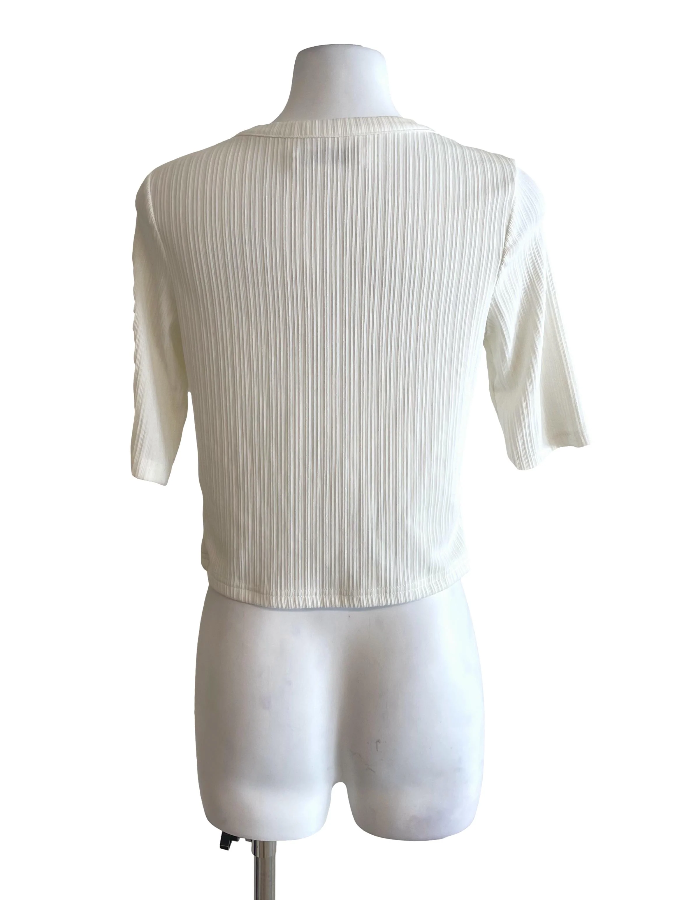 Off White Ribbed Button Top - Image 2