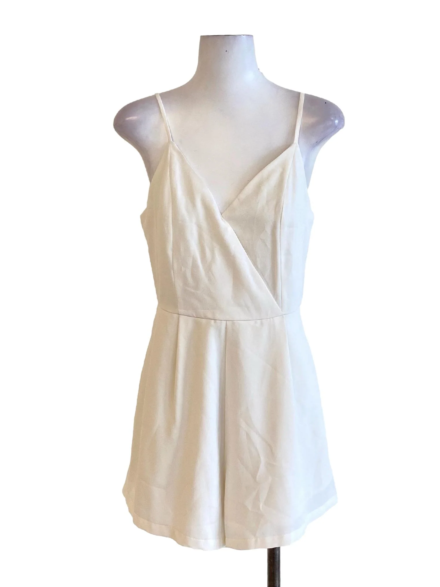 Off White Spaghetti Strap V-Neck Babydoll Romper TTR