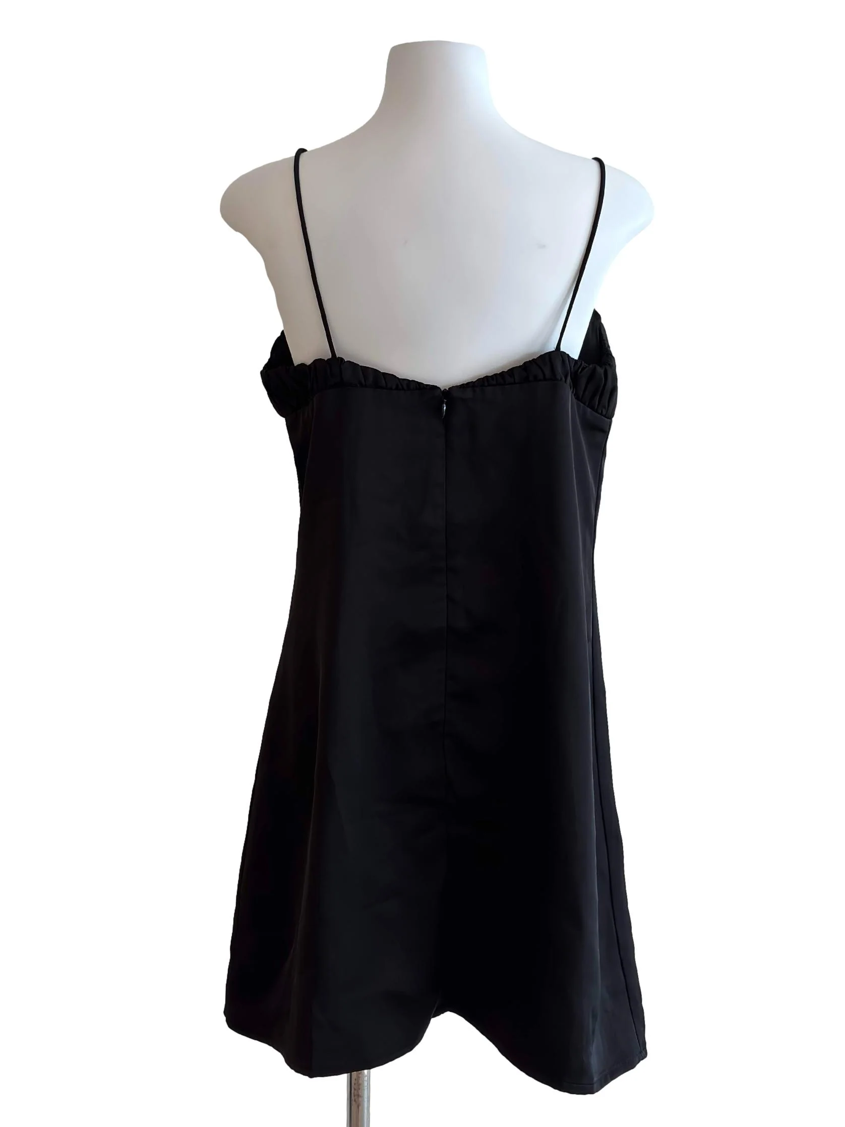 Oil Black Satin Slip Mini Dress - Image 2