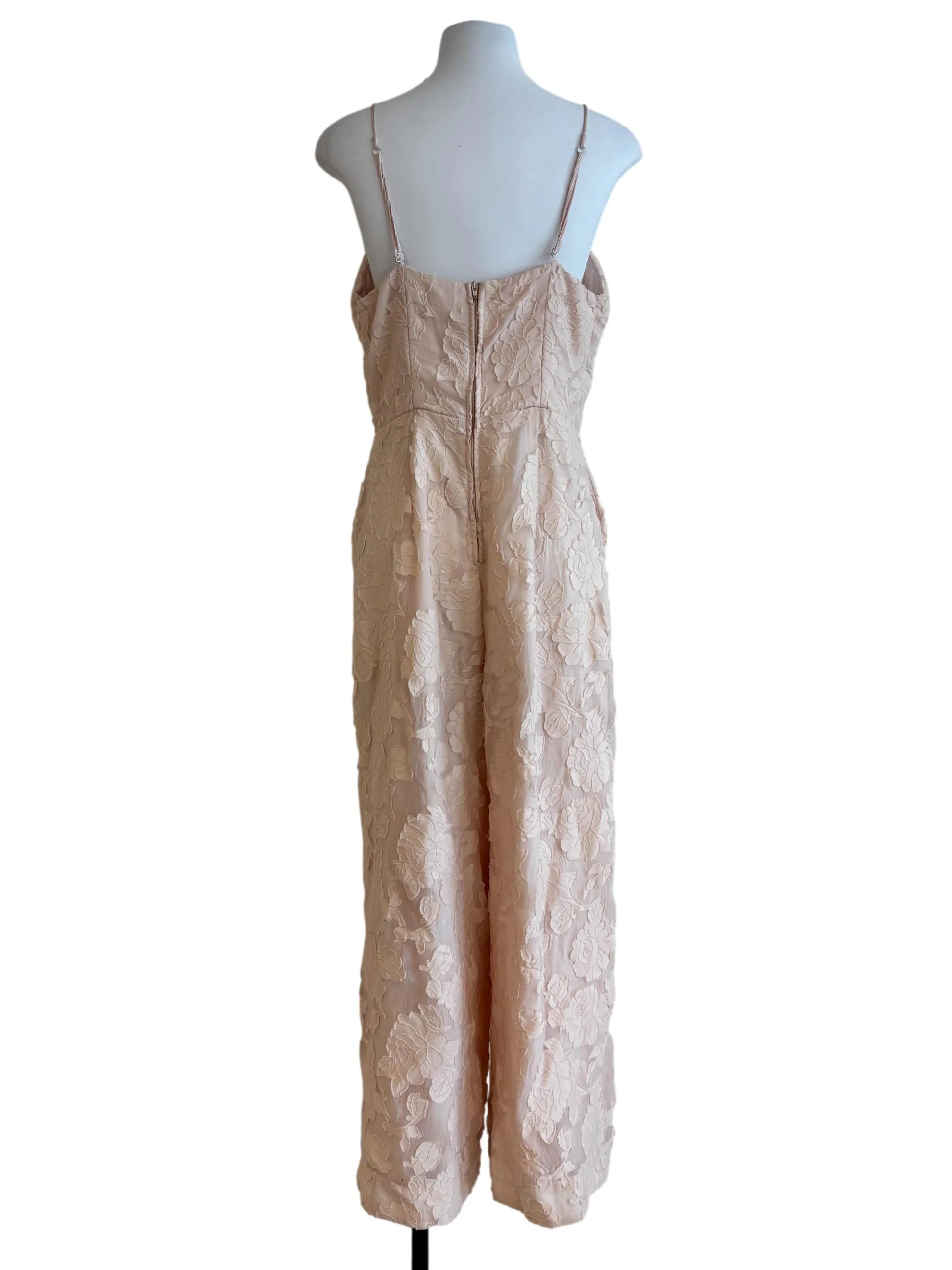 Beige Lace Textured Spaghetti Strap Jumpsuit - Image 2