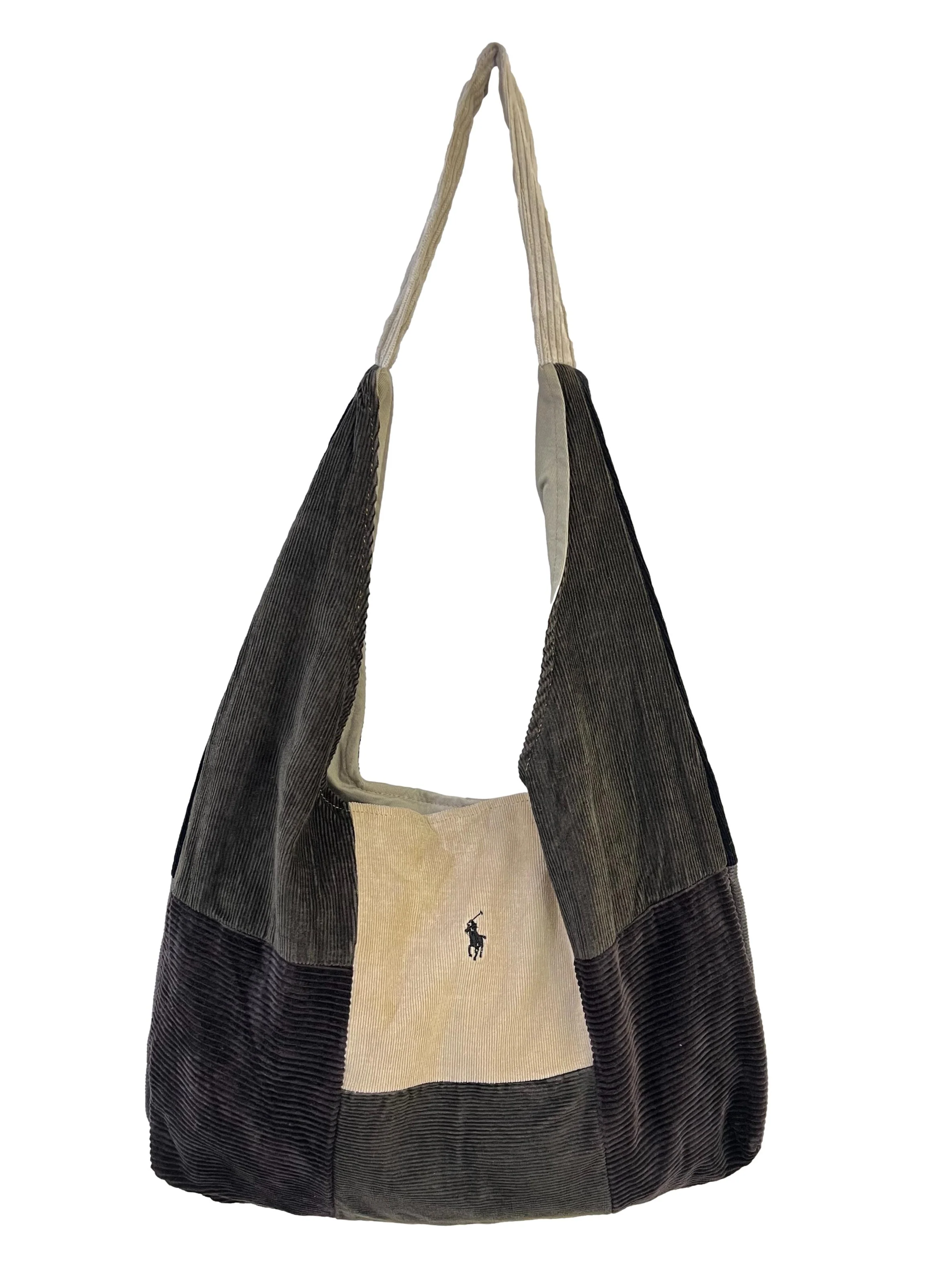 Olive Black Corduroy Crescent Reworked Shoulder Bag