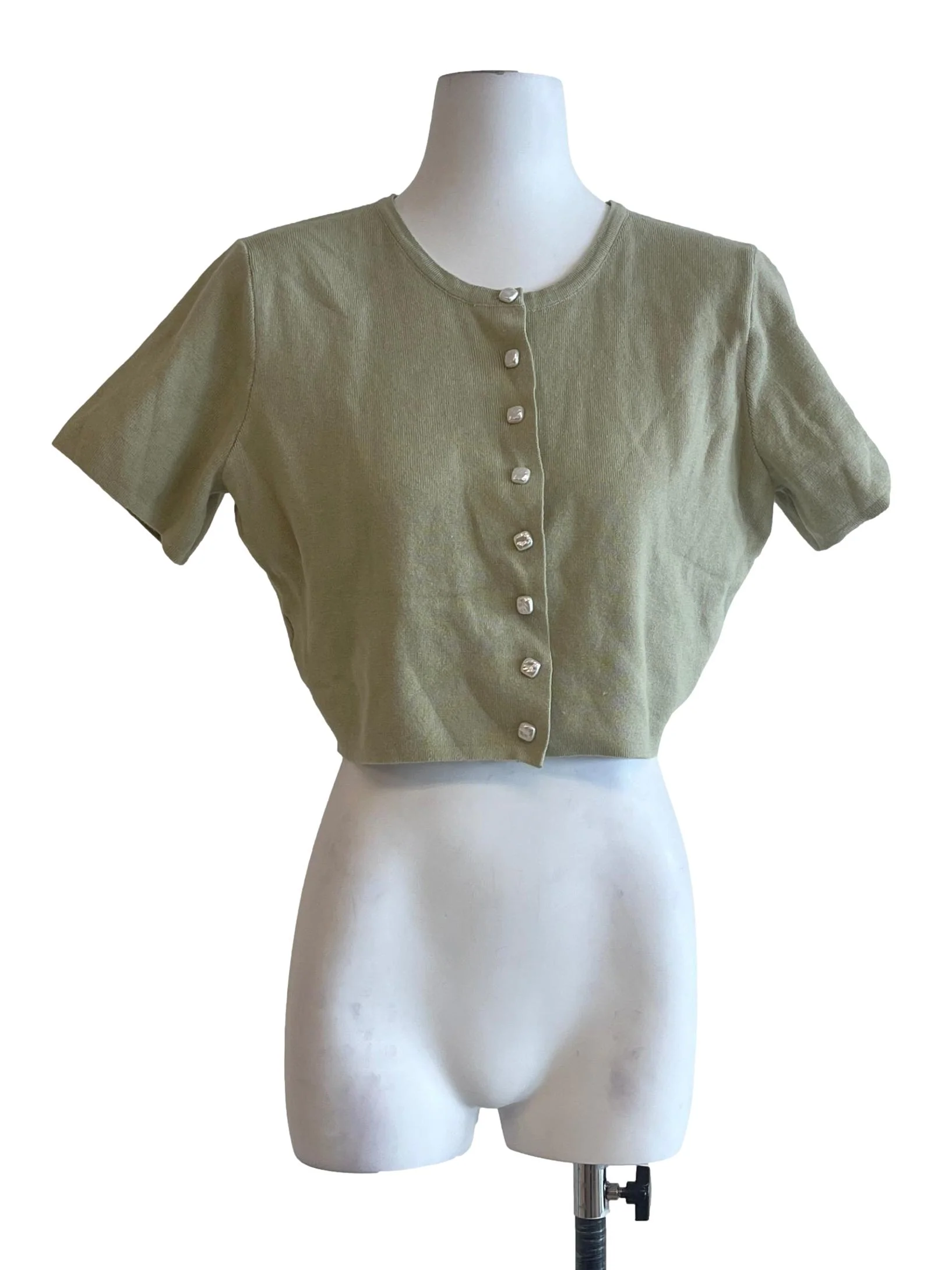 Olive Green Short Sleeve Cropped Knit Top
