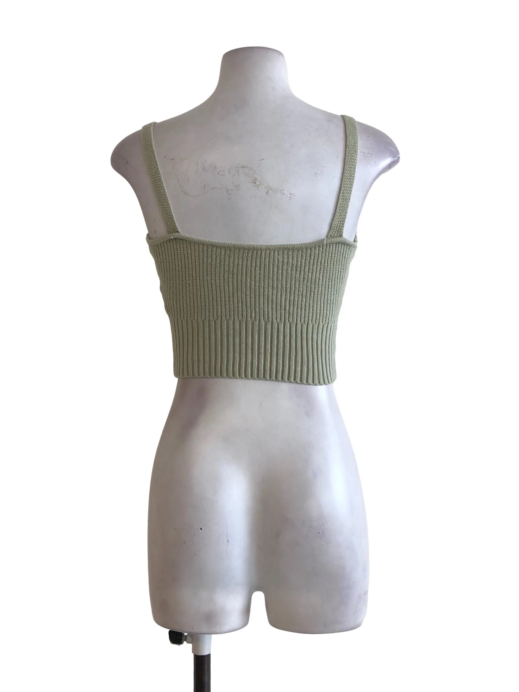 Olive Green Sleeveless Stretchable Crop Top YHF - Image 2