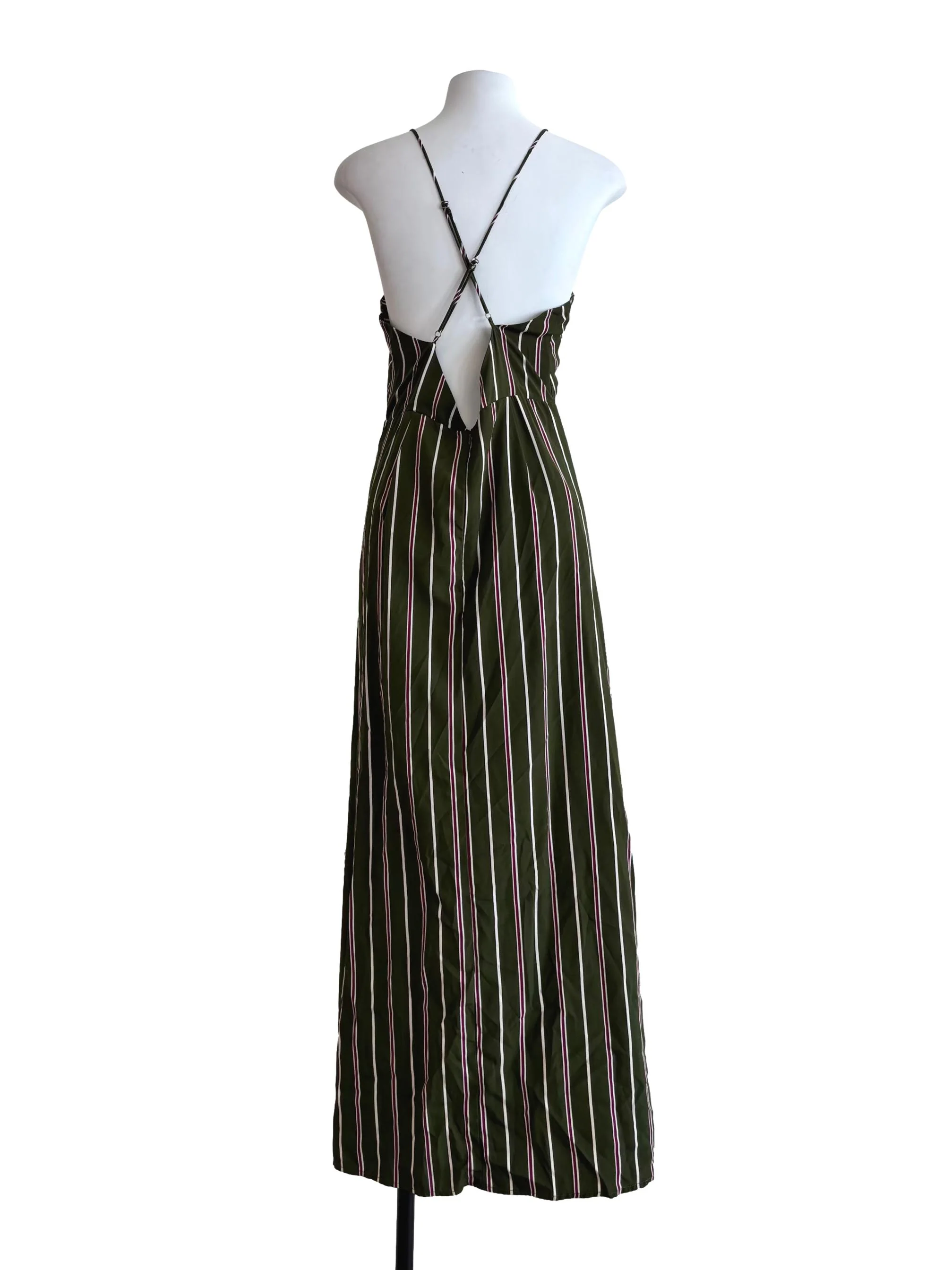 Olive Green Striped Maxi Dress - Image 2