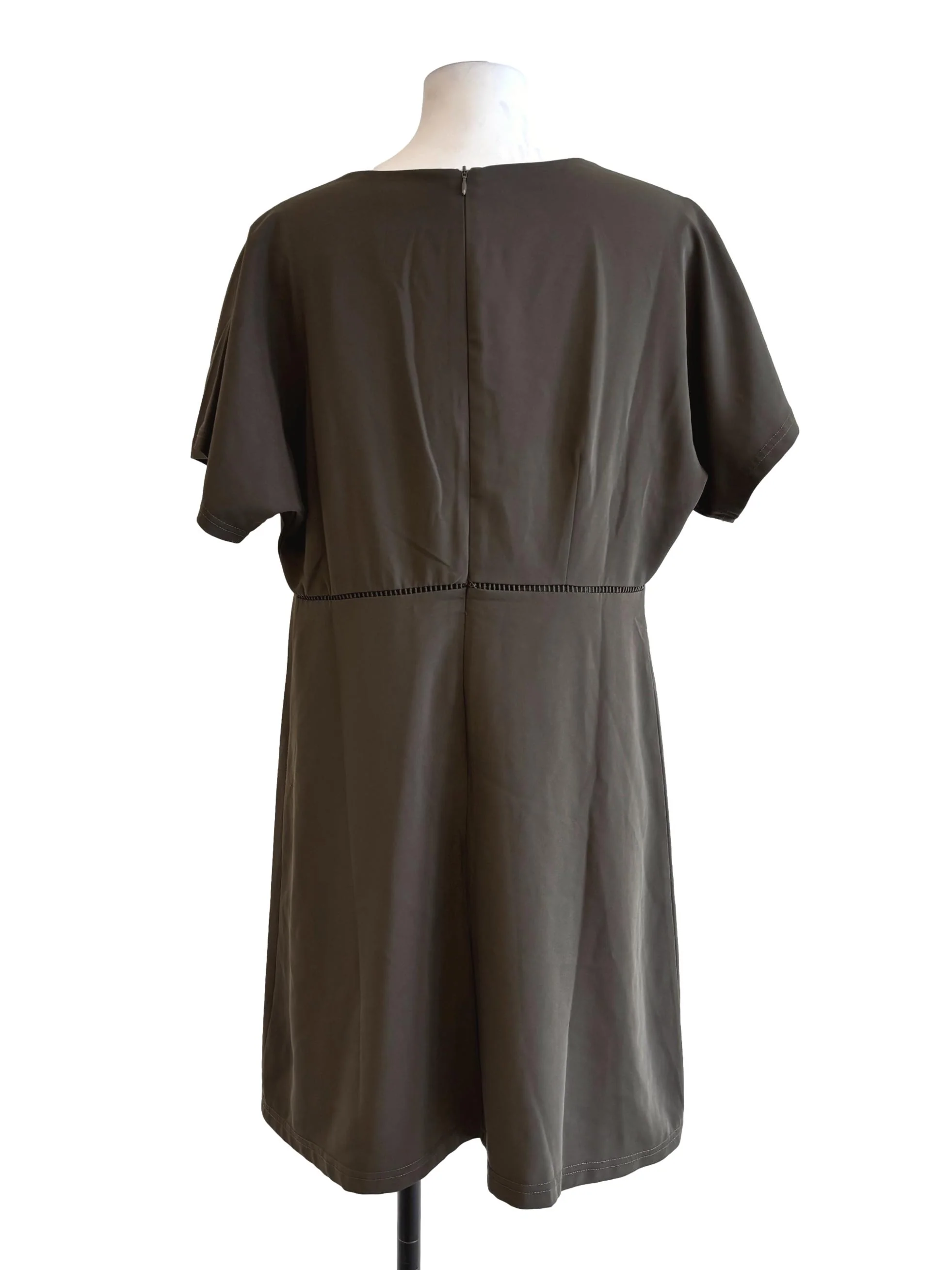 Olive Green V-Neck Shift Dress - Image 2