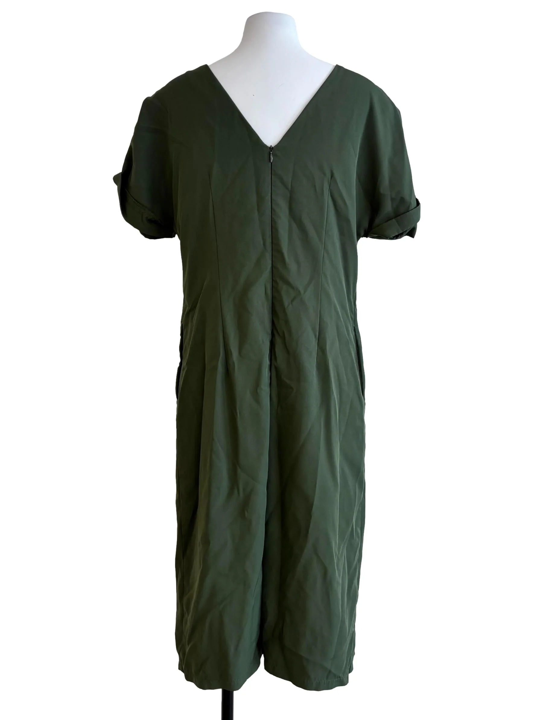 Olive Green V-Neck Shift Dress - Image 2