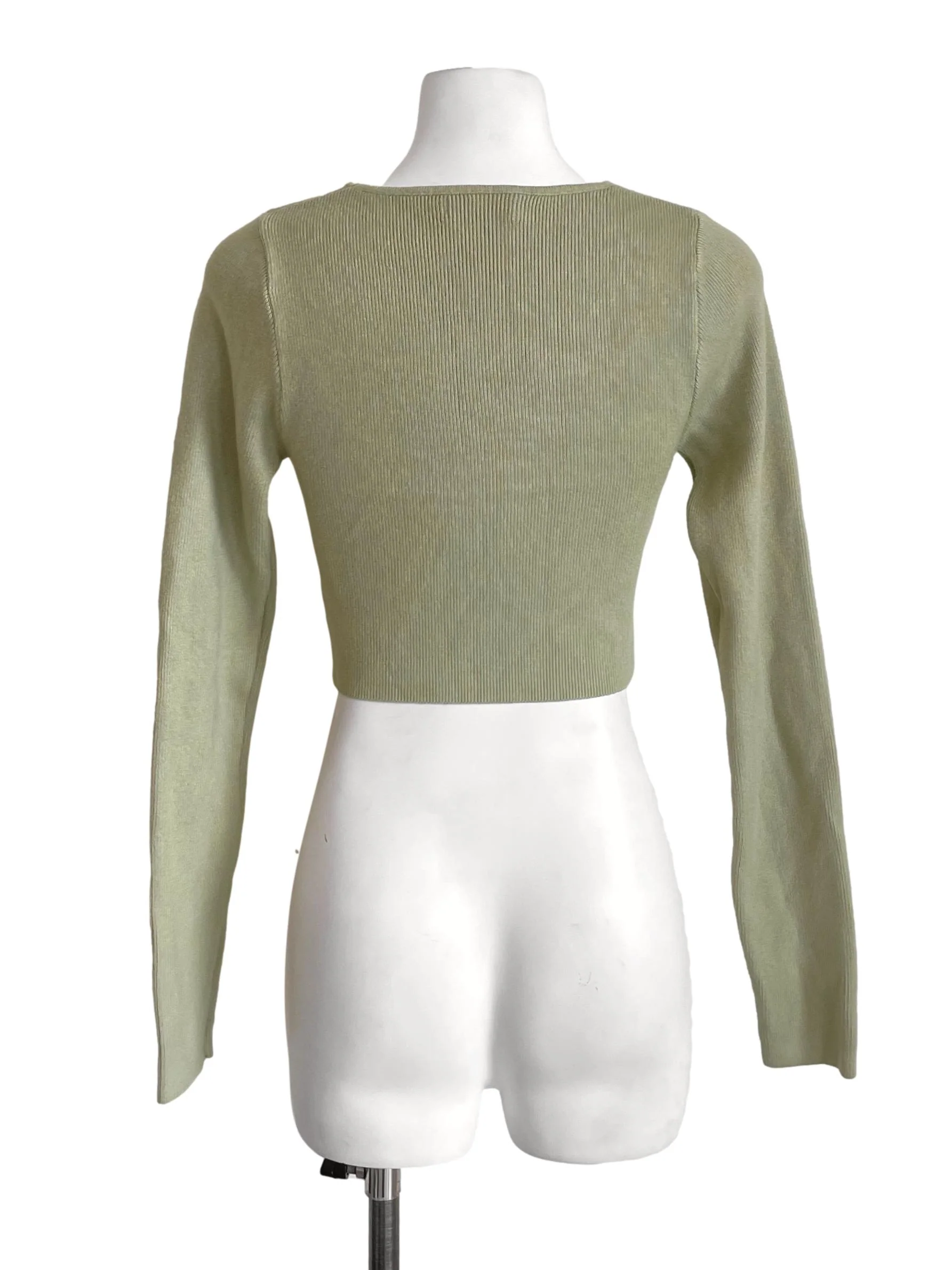 Olive Square Neck Knit Crop Top - Image 2