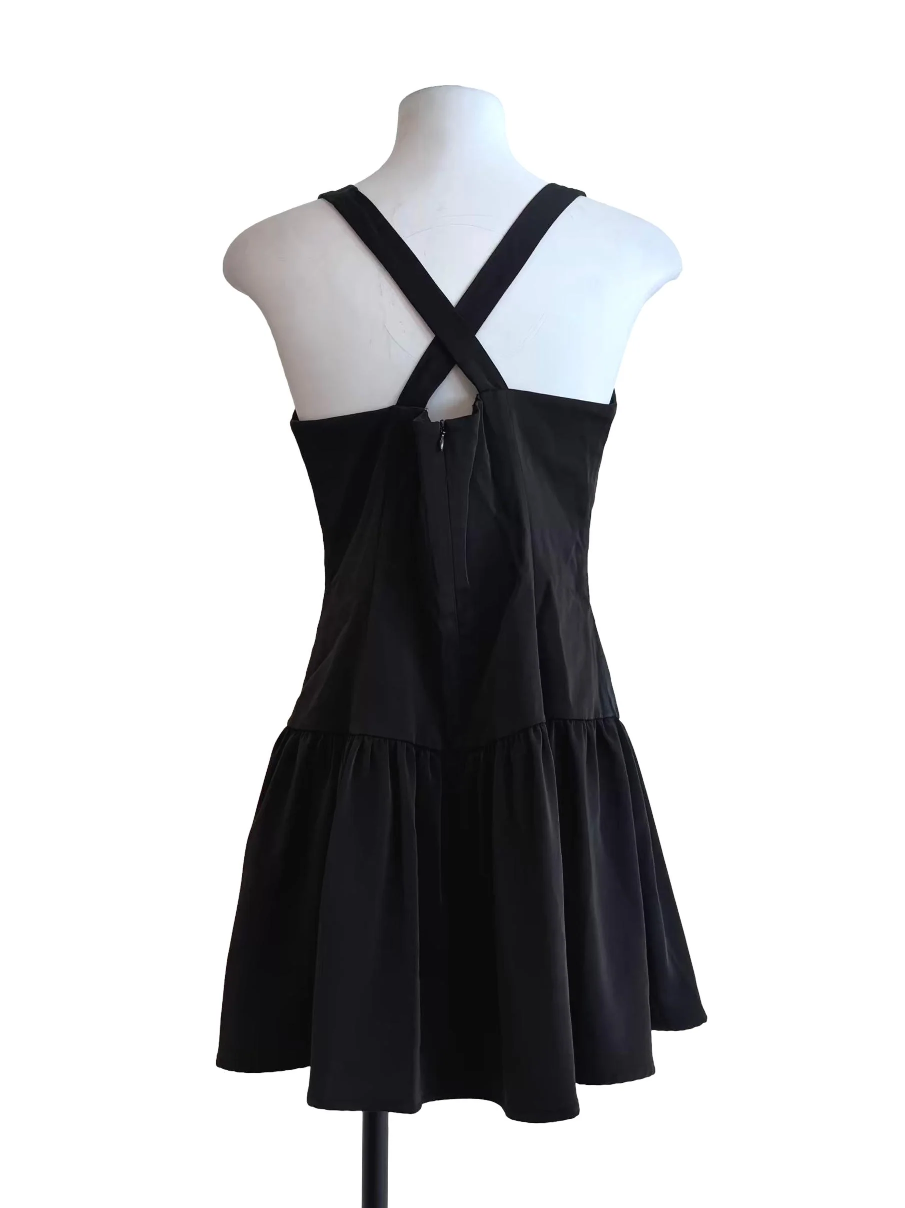 Onyx Black Cross Back Mini Dress - Image 2