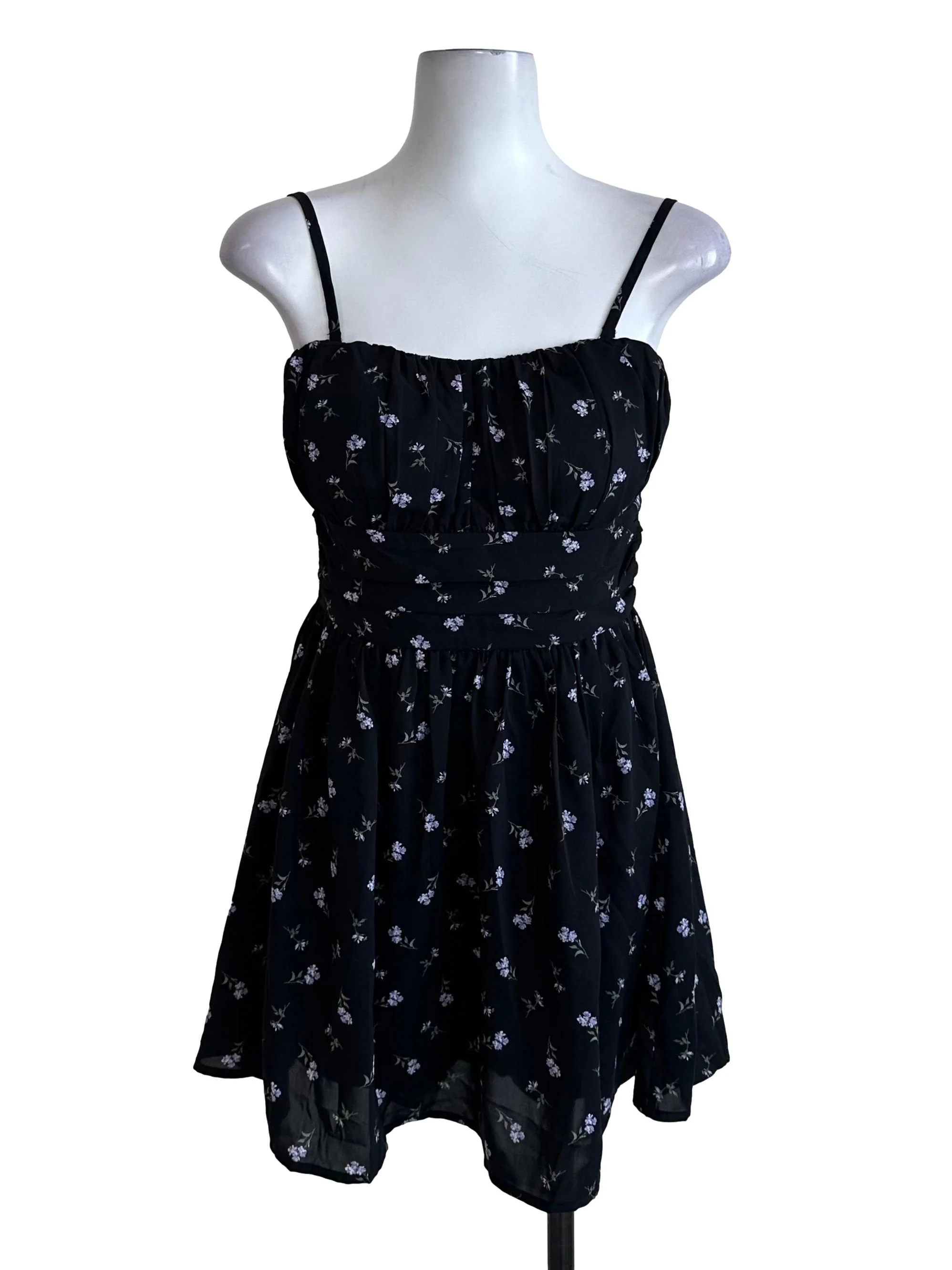 Onyx Black Floral Babydoll Dress