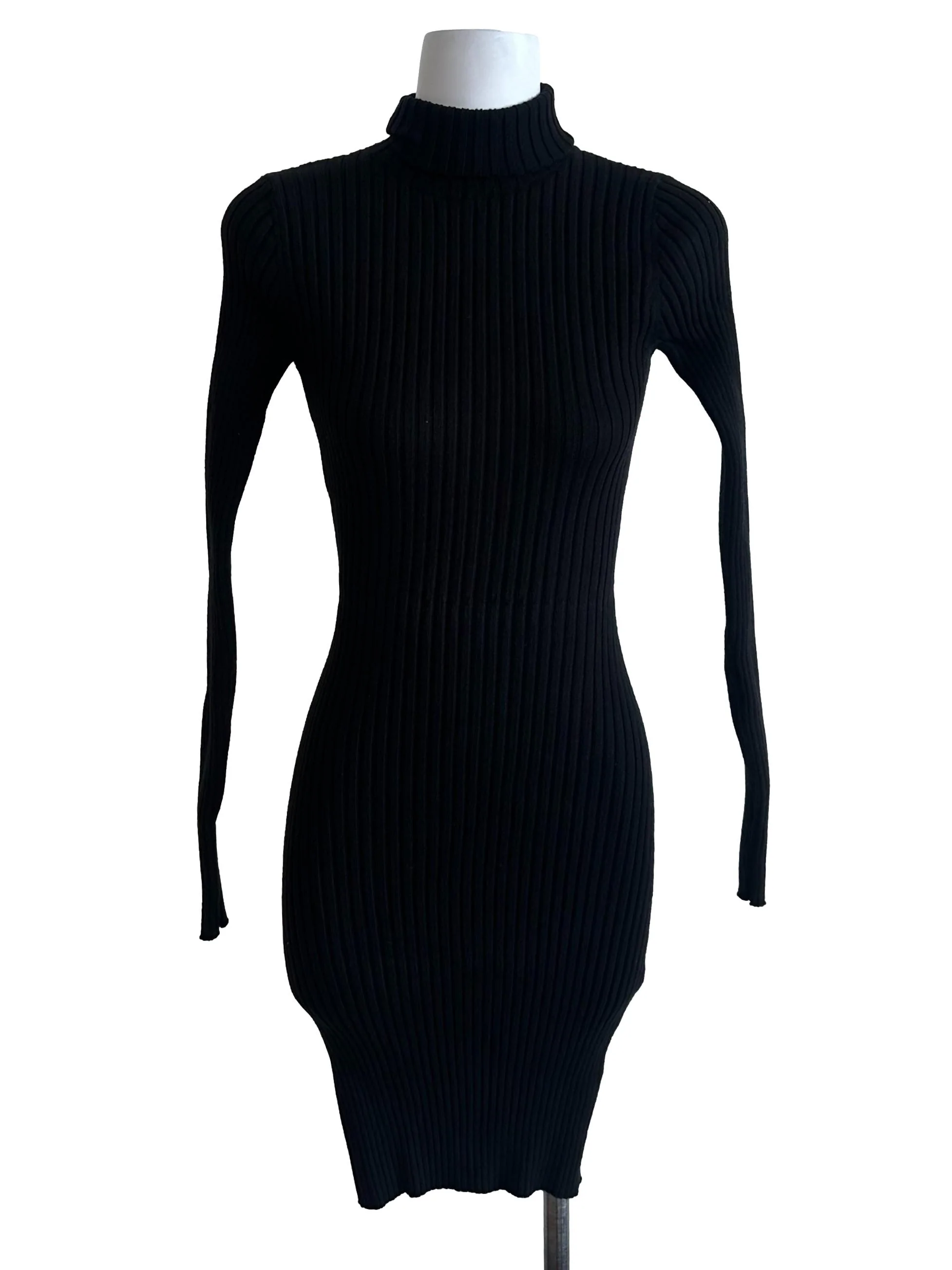 Onyx Black High Neck Knit Dress