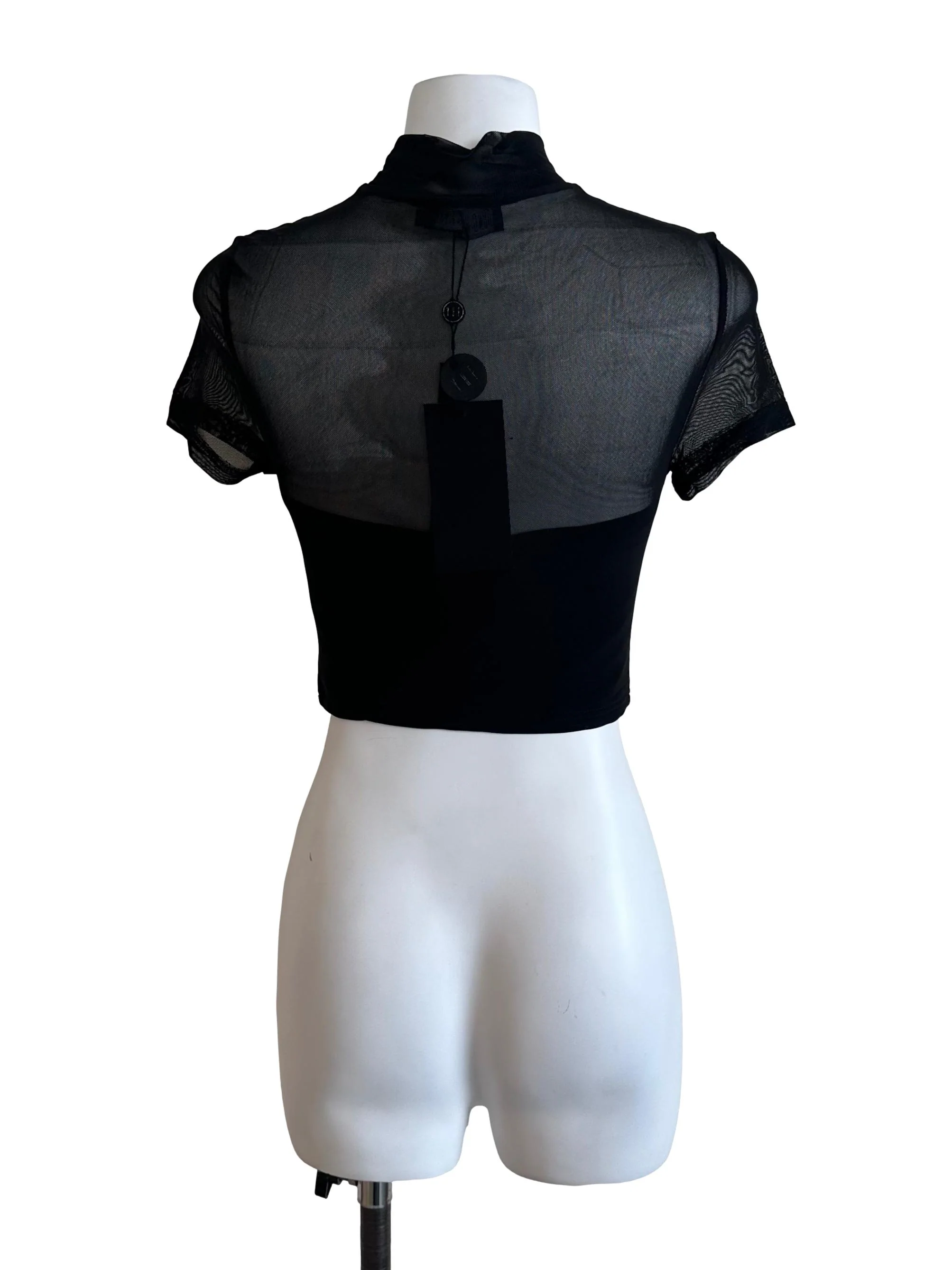 Onyx Black High Neck Mesh Net Top - Image 2